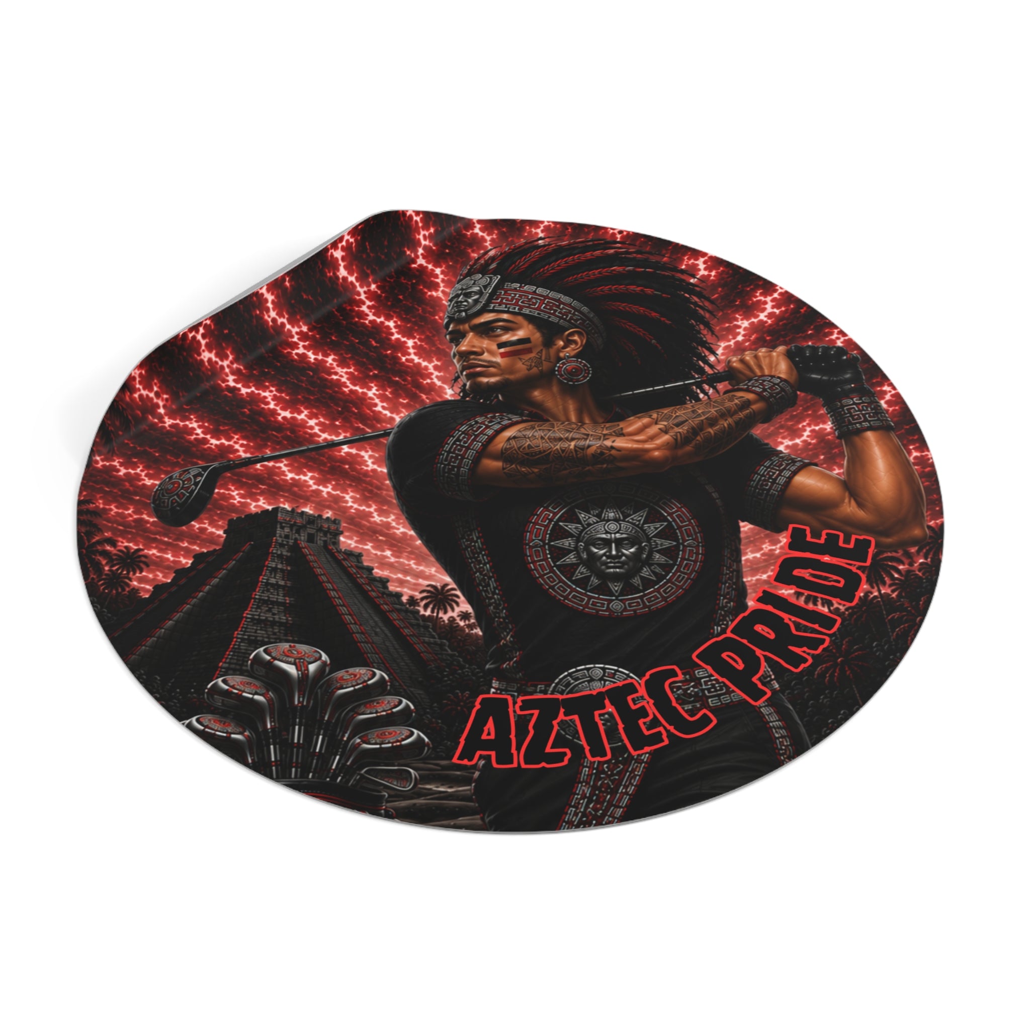 Aztec Golf Male Warrior Round Vinyl Sticker 2”–6” | Made & Shipped in the USA • 🚚 FREE USA Shipping • Personalized Option