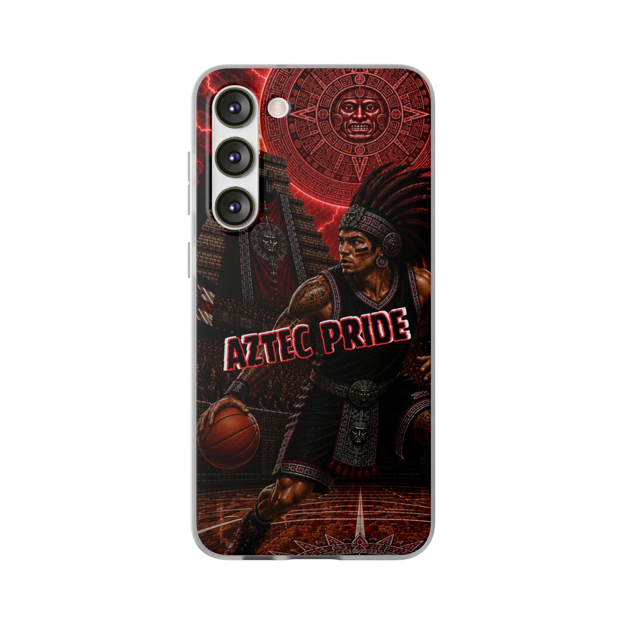 Aztec Basketall Warrior – Flexi Phone Case (iPhone & Samsung • Clear TPU • Made & Shipped in the USA • 🚚 FREE USA Shipping • Personalized Option)