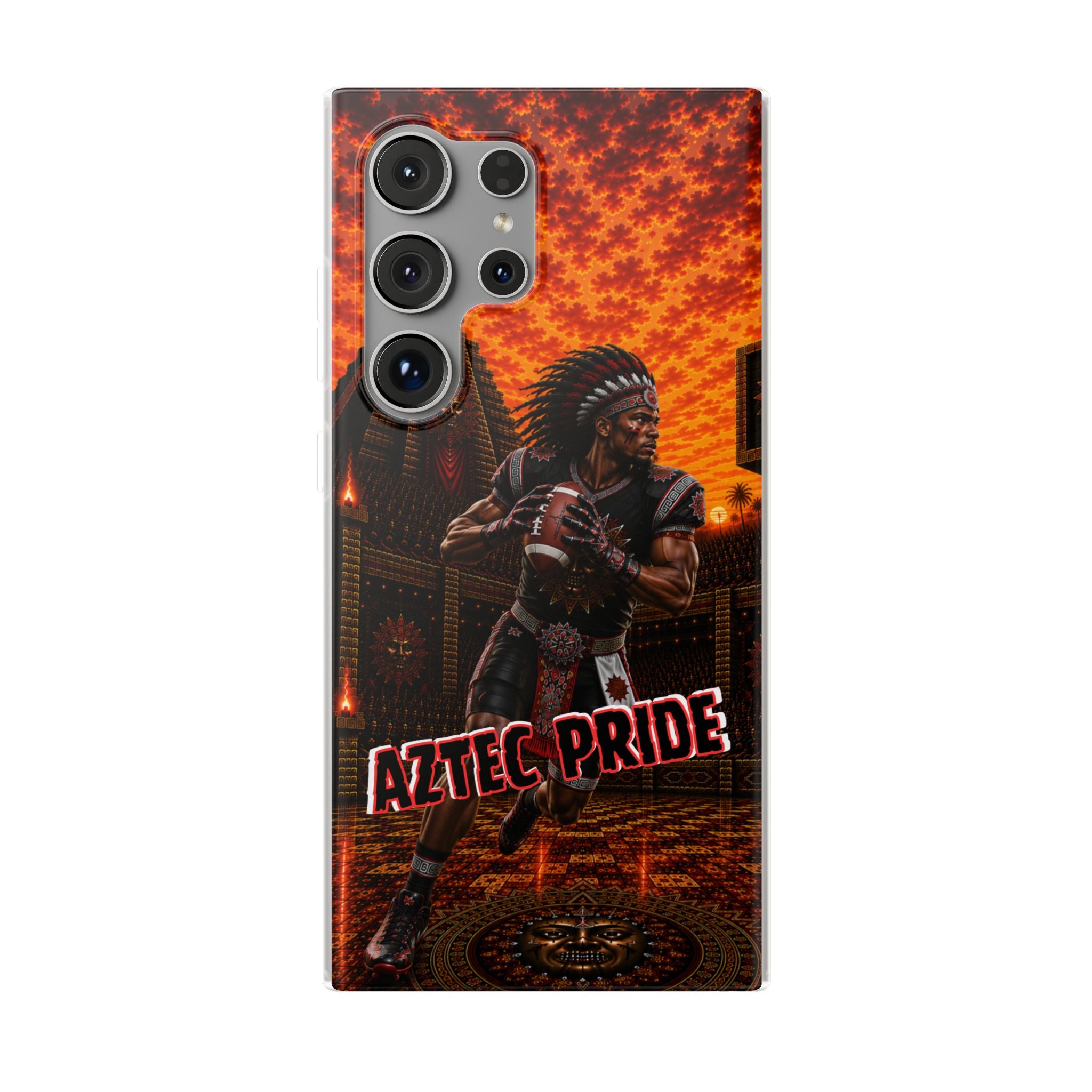 Aztec Football Warrior – Flexi Phone Case (iPhone & Samsung • Clear TPU • Made & Shipped in the USA • 🚚 FREE USA Shipping • Personalized Option)