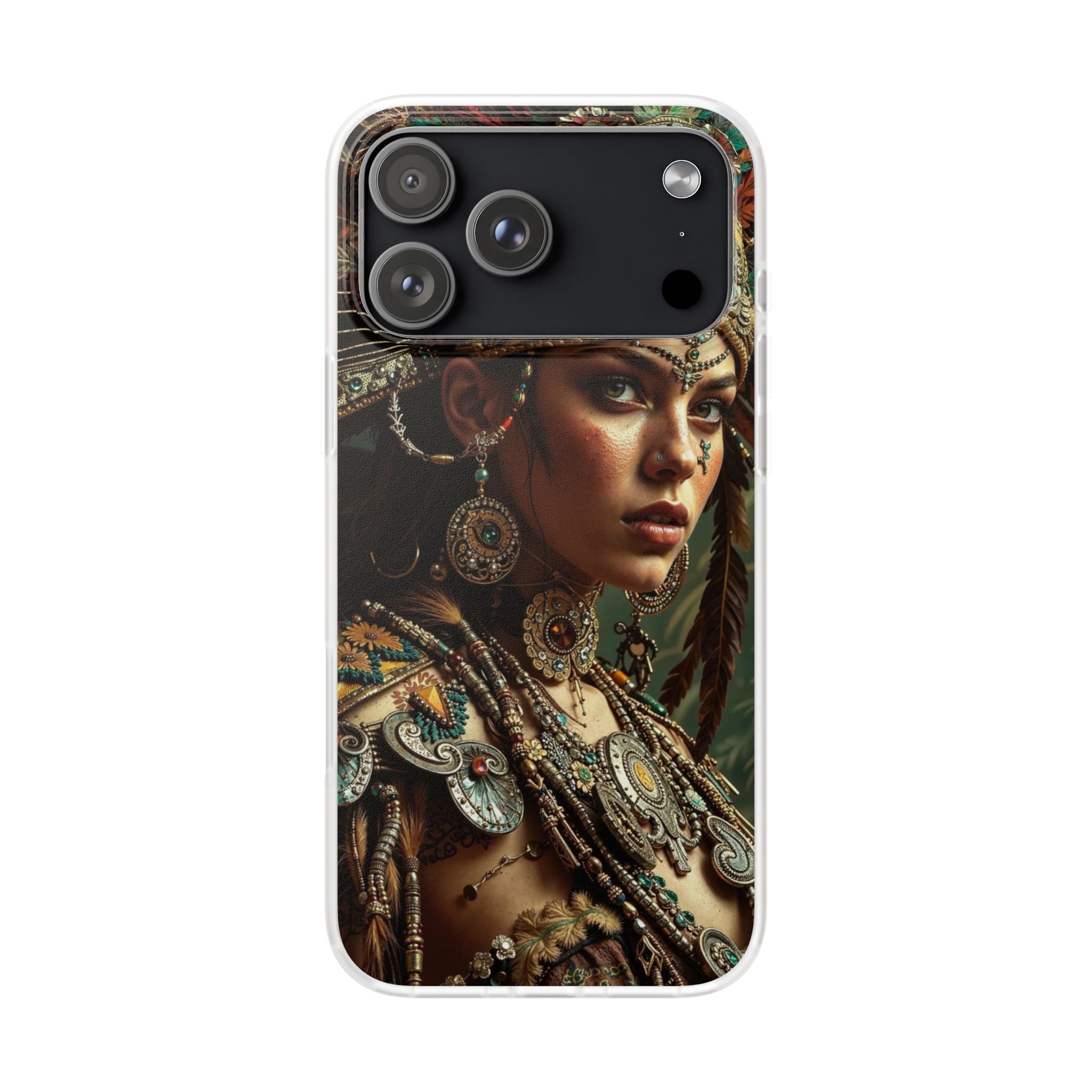 Aztec Warrior Goddess – Flexi Phone Case (iPhone & Samsung • Clear TPU • Made in USA • Personalized Option)