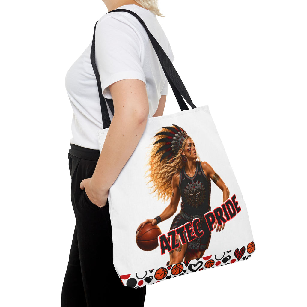 Aztec Basketball Female Warrior Tote Bag | Aztec-Inspired AI Art • Made & Shipped in the USA • 🚚 FREE USA Shipping • FREE Personalization
