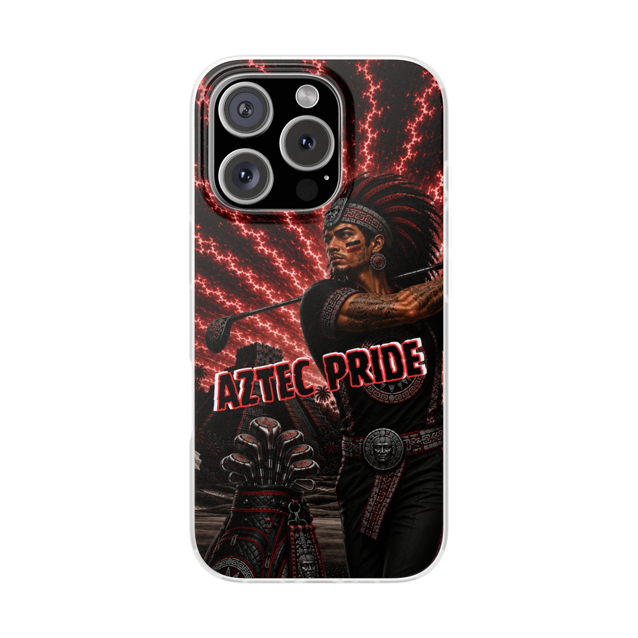 Aztec Golf Male Warrior – Flexi Phone Case (iPhone & Samsung • Clear TPU • Made & Shipped in the USA • 🚚 FREE USA Shipping • Personalized Option)