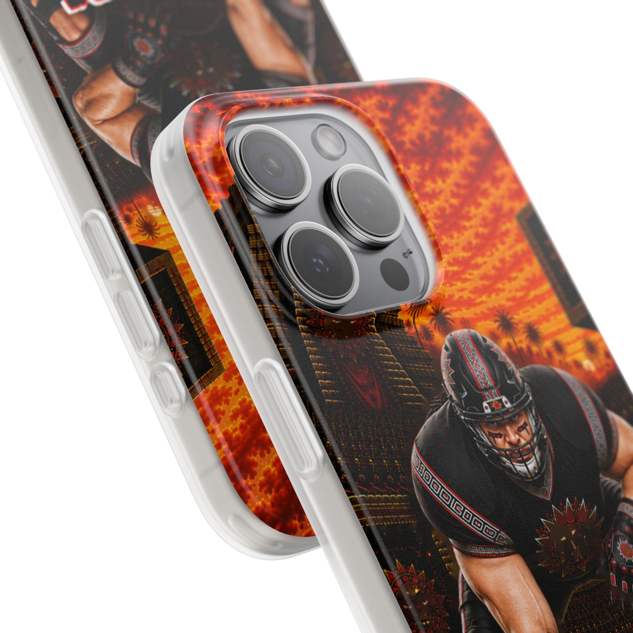 Aztec Football Warrior – Flexi Phone Case (iPhone & Samsung • Clear TPU • Made & Shipped in the USA • 🚚 FREE USA Shipping • Personalized Option)