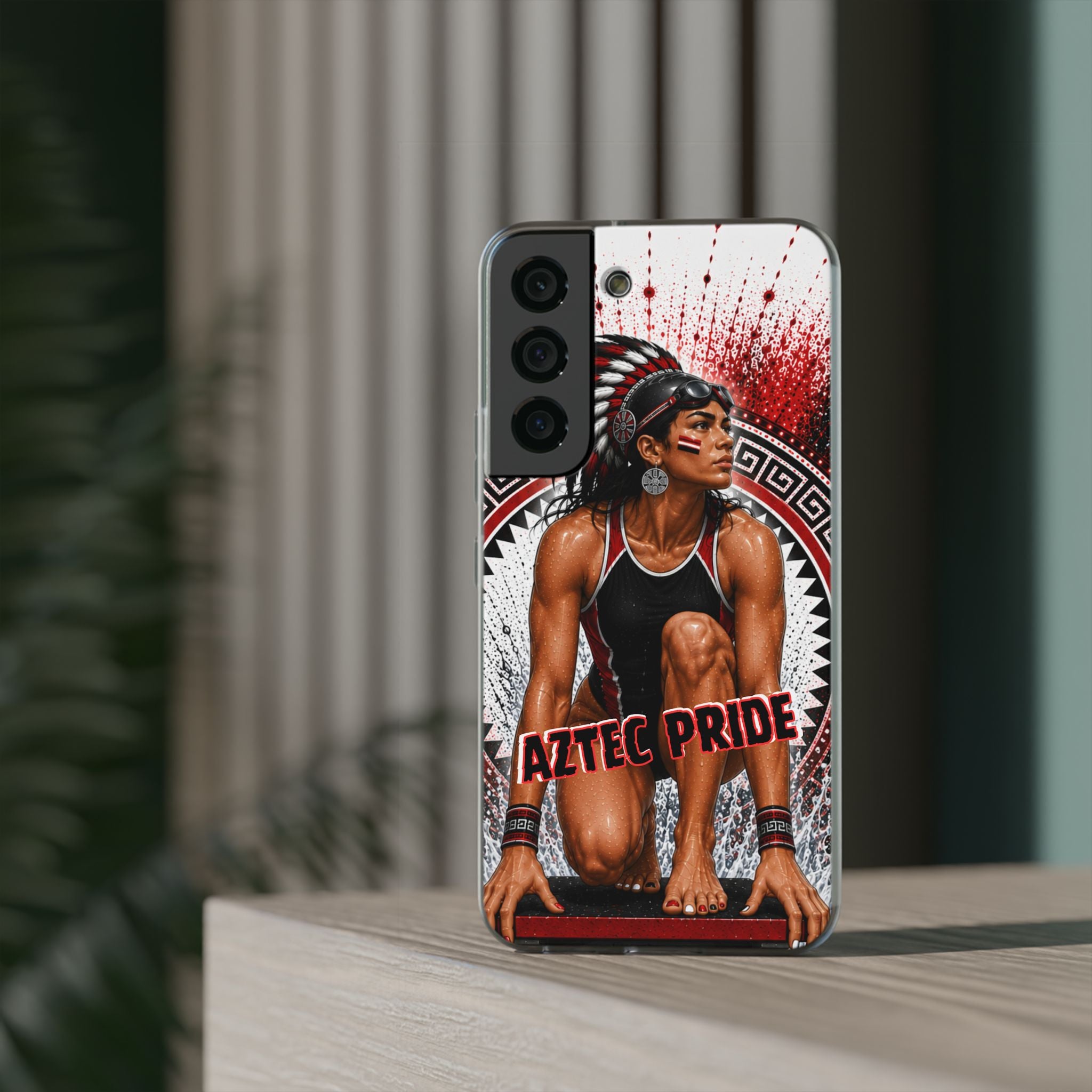 Aztec Swim & Dive Warrior – Flexi Phone Case (iPhone & Samsung • Clear TPU • Made & Shipped in the USA • 🚚 FREE USA Shipping • Personalized Option)