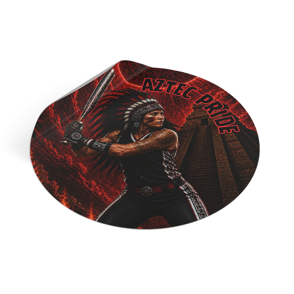 Aztec Softball Warrior Round Vinyl Sticker 2”–6” | Made & Shipped in the USA • 🚚 FREE USA Shipping • Personalized Option