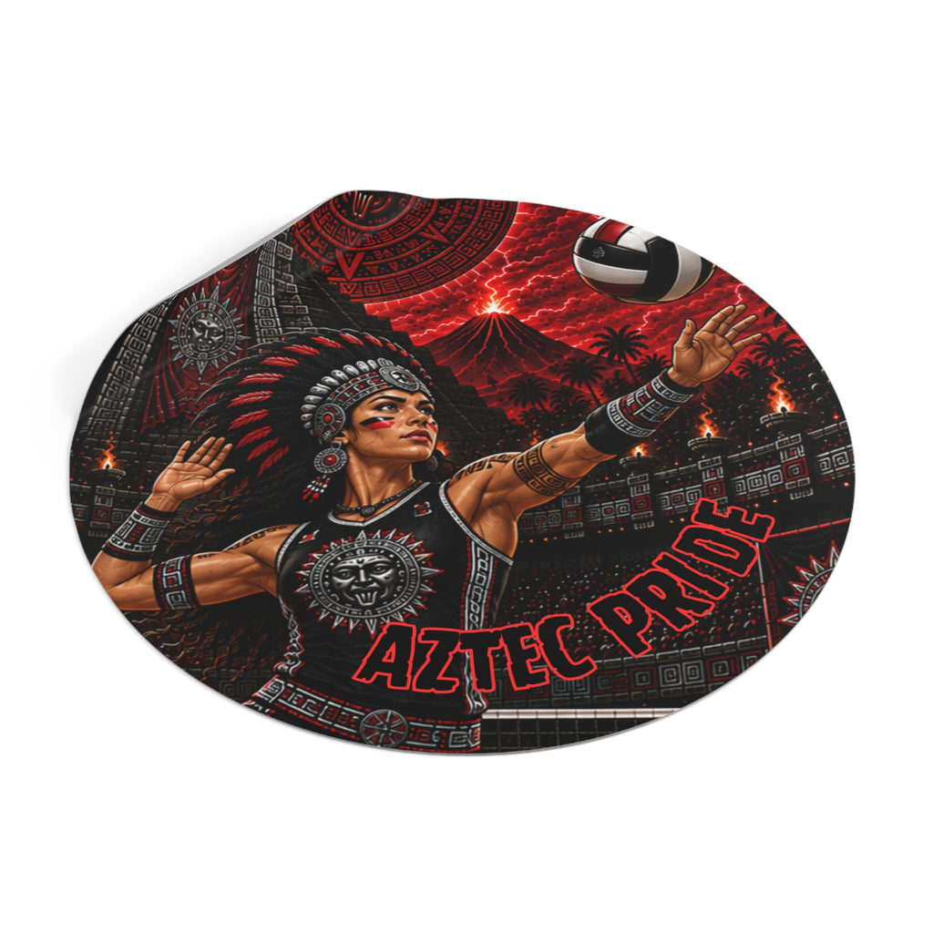 Aztec Volleyball Warrior Round Vinyl Sticker – Waterproof Matte Decal (2”–6”) | Aztec-Inspired AI Art | GringoArte