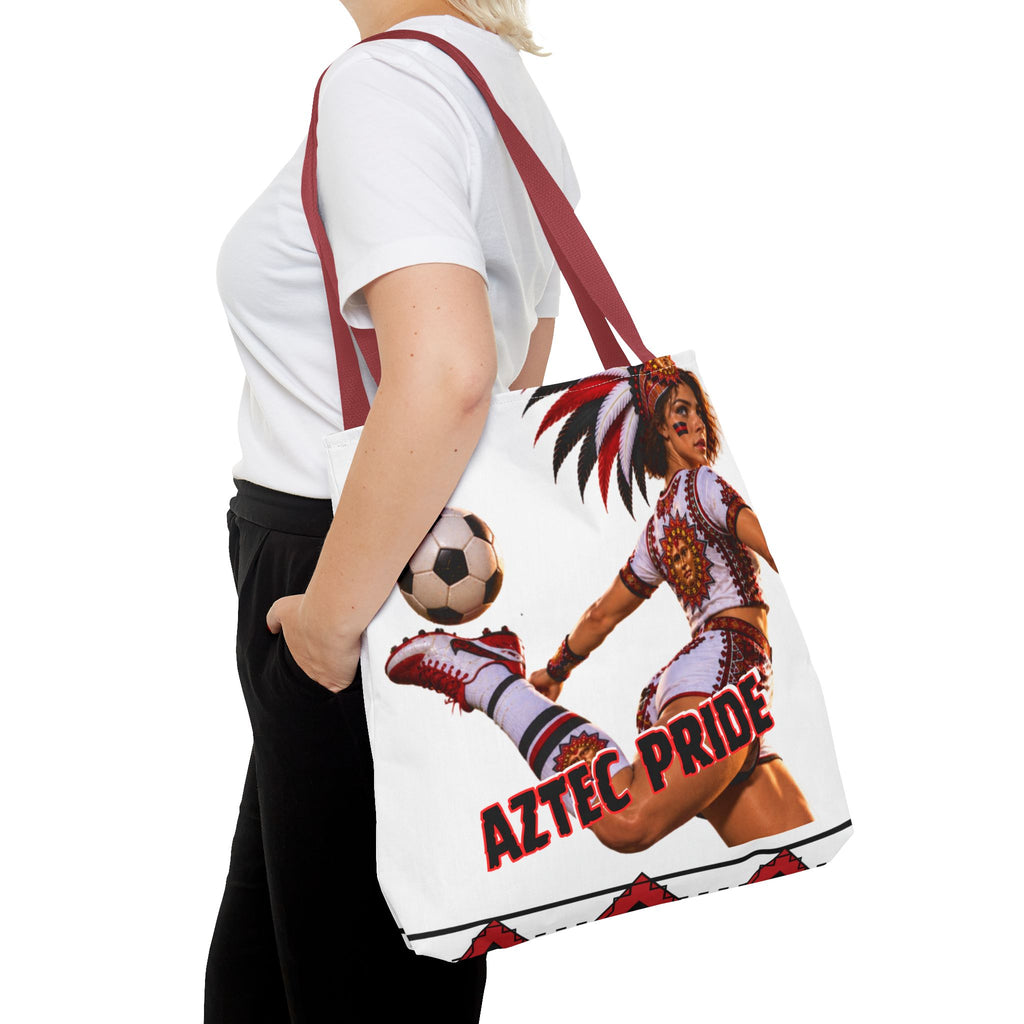 Aztec Soccer Female Warrior Tote Bag | Aztec-Inspired AI Art • Made & Shipped in the USA • 🚚 FREE USA Shipping • FREE Personalization