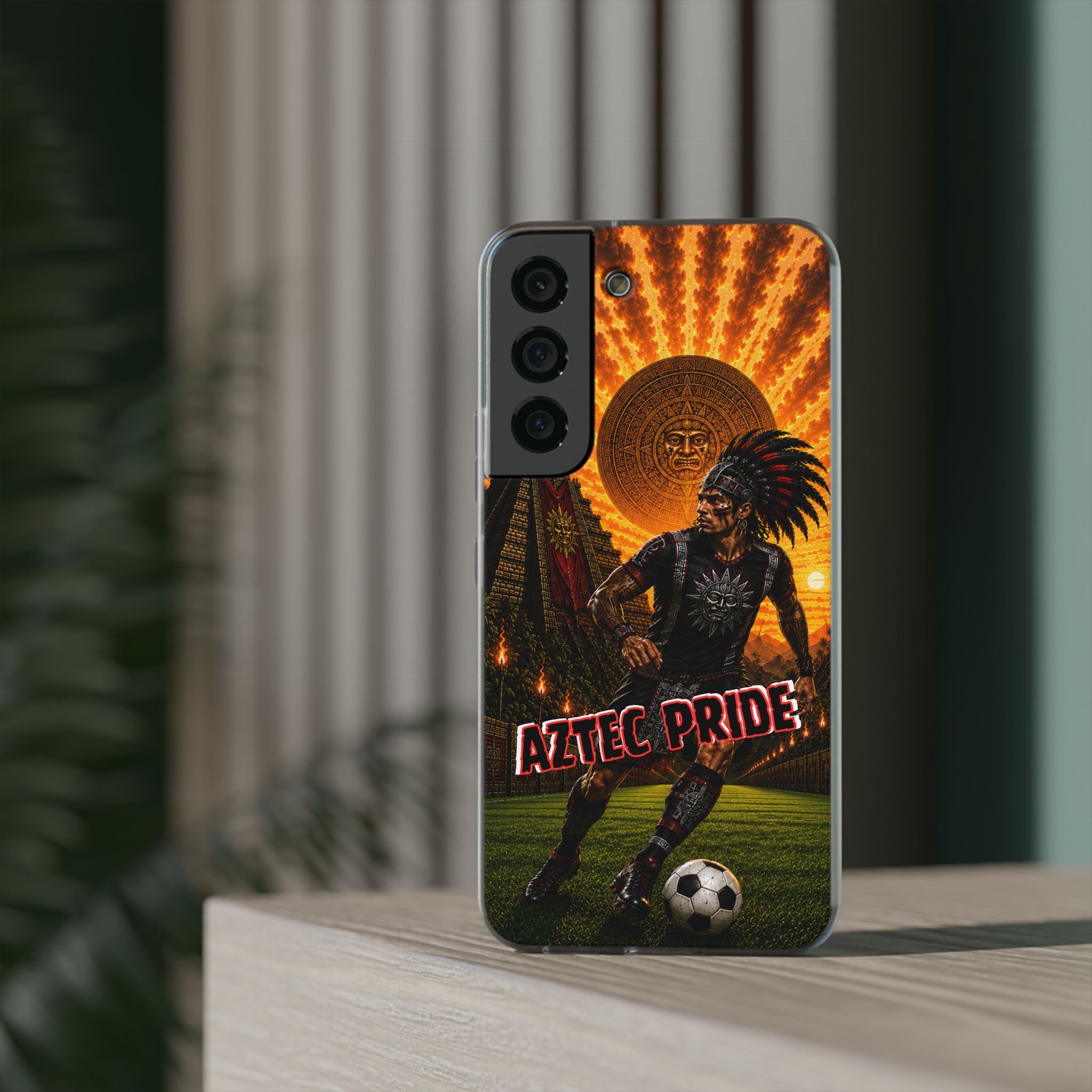 Aztec Soccer Male Warrior – Flexi Phone Case (iPhone & Samsung • Clear TPU • Made & Shipped in the USA • 🚚 FREE USA Shipping • Personalized Option)