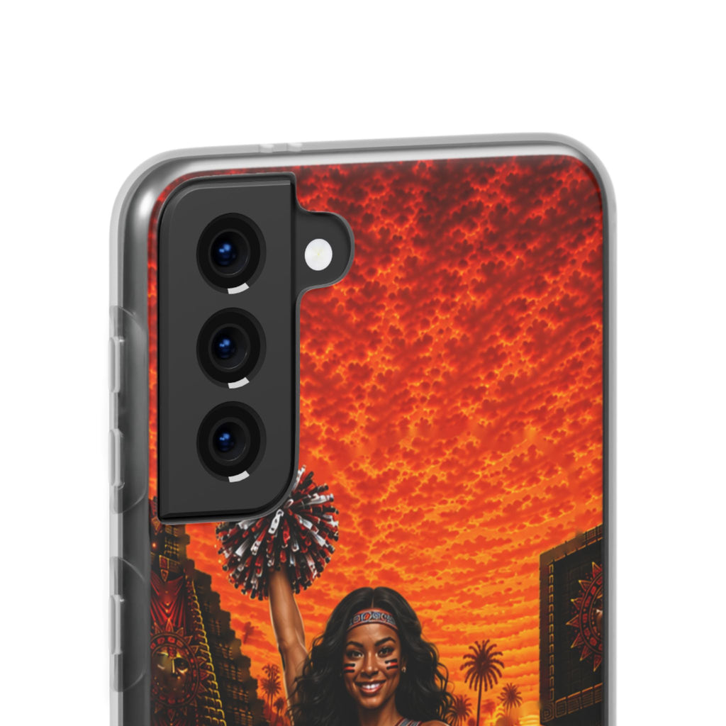 Aztec Cheerleader Warrior – Flexi Phone Case (iPhone & Samsung • Clear TPU • Made & Shipped in the USA • 🚚 FREE USA Shipping • Personalized Option)