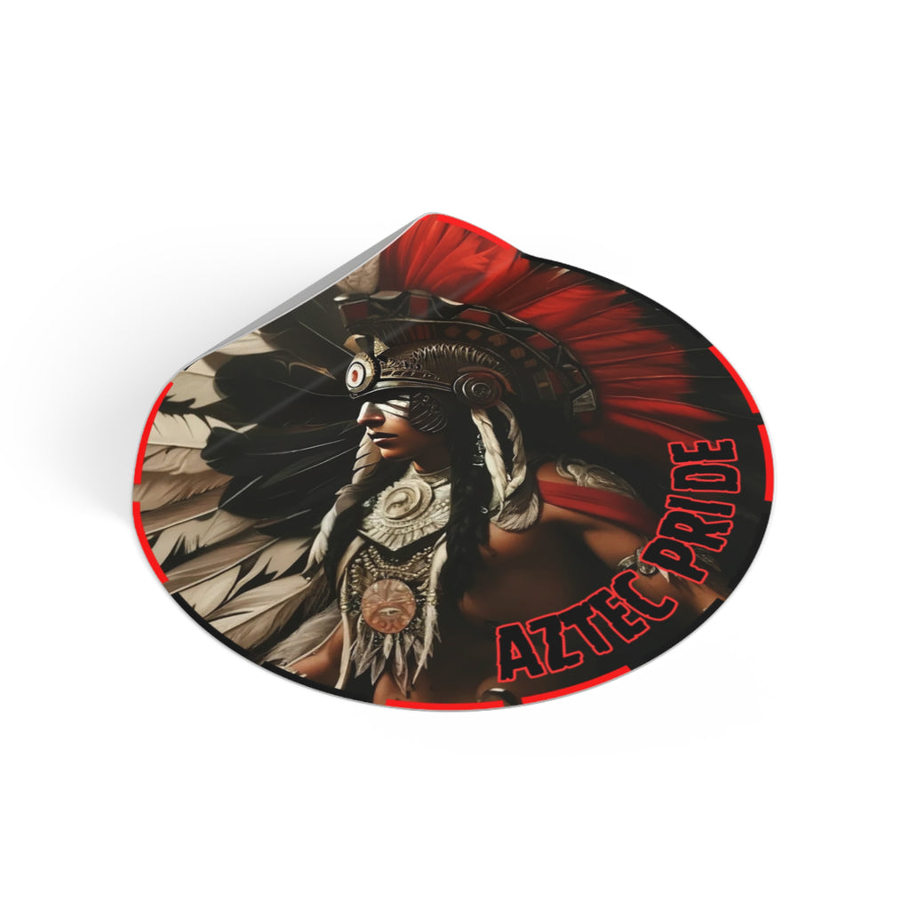 Aztec Fierce Warrior Round Vinyl Sticker – Waterproof Matte Decal (2”–6”)