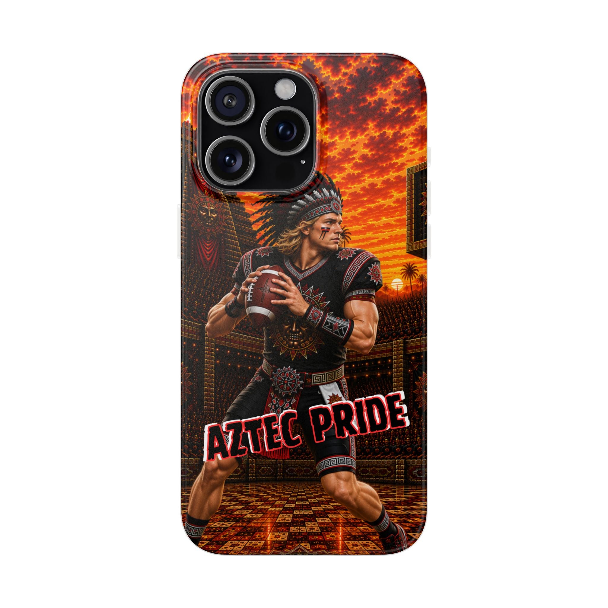 Aztec Football Warrior – Flexi Phone Case (iPhone & Samsung • Clear TPU • Made & Shipped in the USA • 🚚 FREE USA Shipping • Personalized Option)