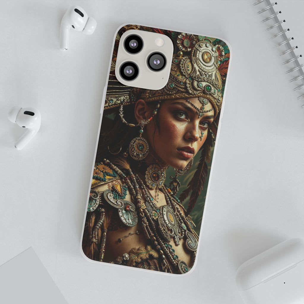 Aztec Warrior Goddess – Flexi Phone Case (iPhone & Samsung • Clear TPU • Made in USA • Personalized Option)