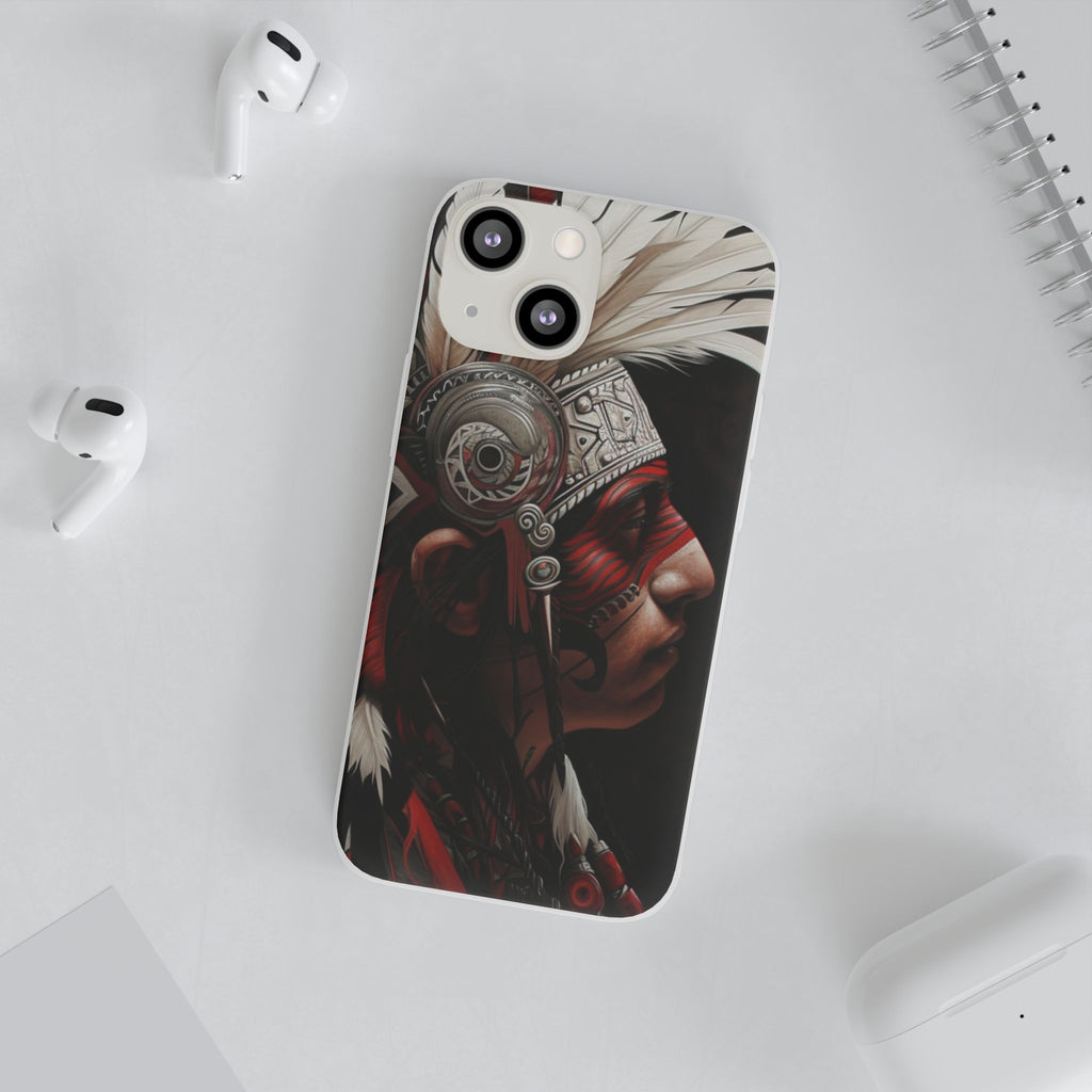 Aztec Warrior King – Flexi Phone Case (iPhone & Samsung • Clear TPU • Made in USA • Personalized Option)