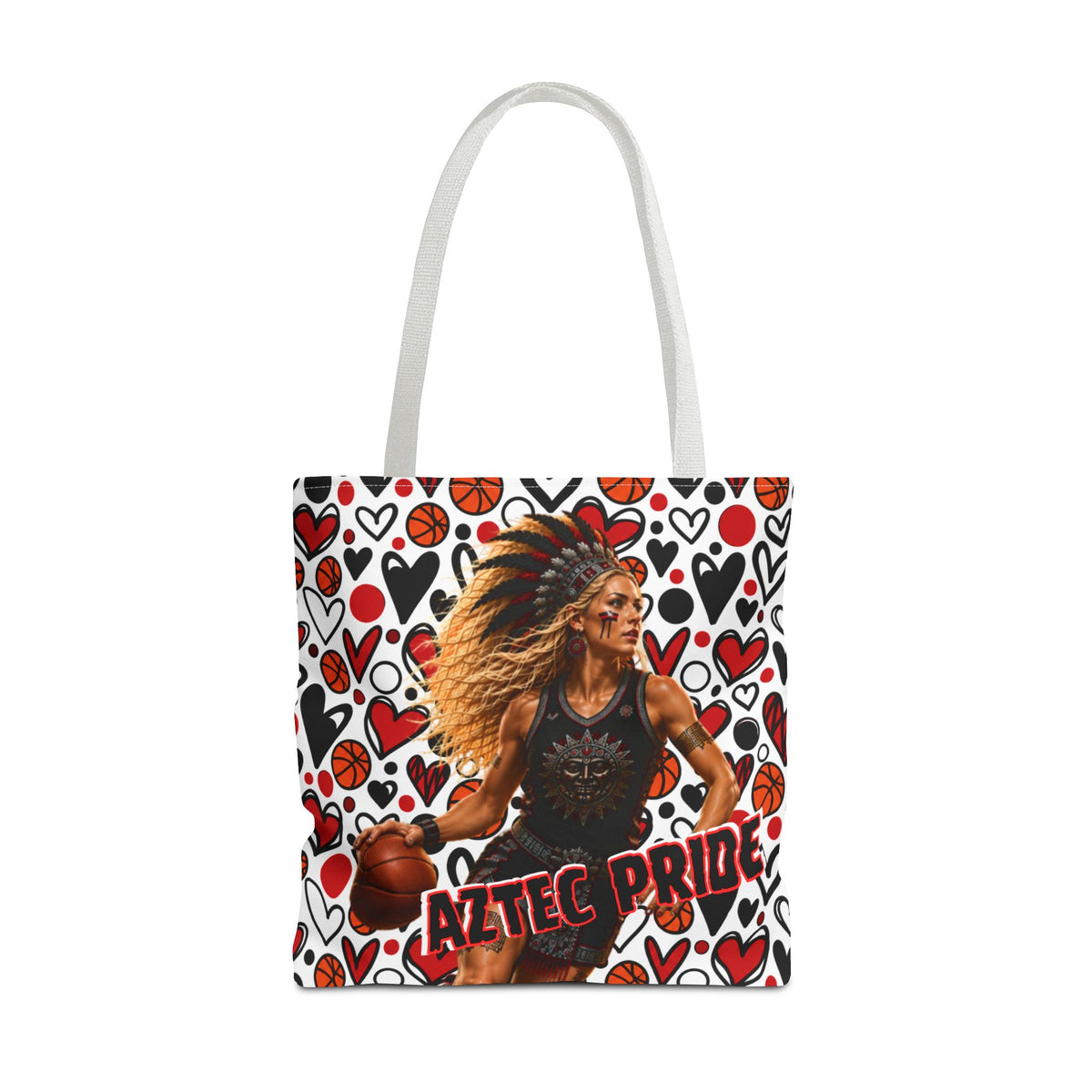 Aztec Basketball Female Warrior Tote Bag | Aztec-Inspired AI Art • Made & Shipped in the USA • 🚚 FREE USA Shipping • FREE Personalization