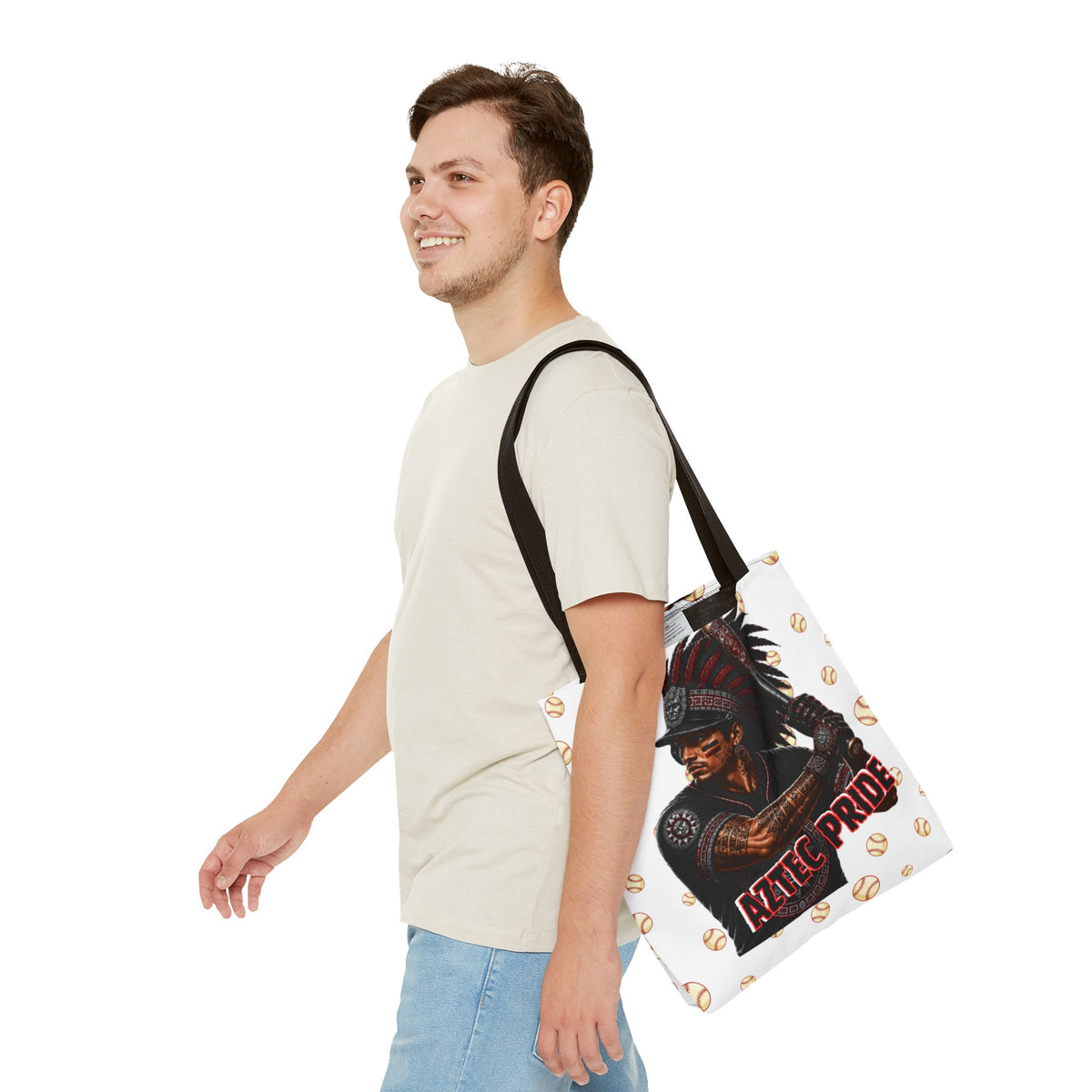 Aztec Baseball Warrior Tote Bag | Aztec-Inspired AI Art • Made & Shipped in the USA • 🚚 FREE USA Shipping • FREE Personalization
