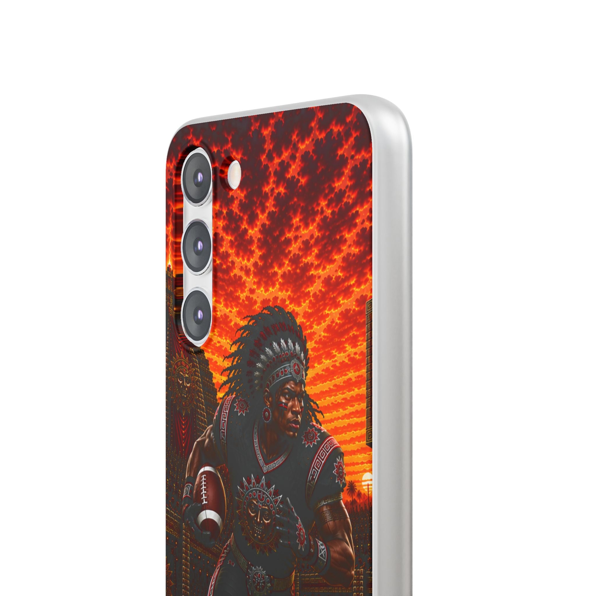 Aztec Football Warrior – Flexi Phone Case (iPhone & Samsung • Clear TPU • Made & Shipped in the USA • 🚚 FREE USA Shipping • Personalized Option)