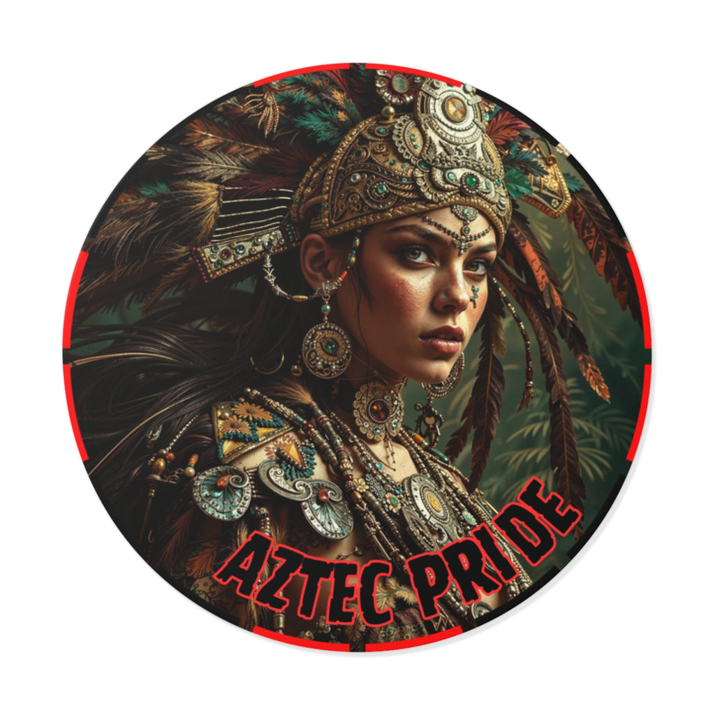 Aztec Warrior Goddess Round Vinyl Sticker – Waterproof Matte Decal (2”–6”)