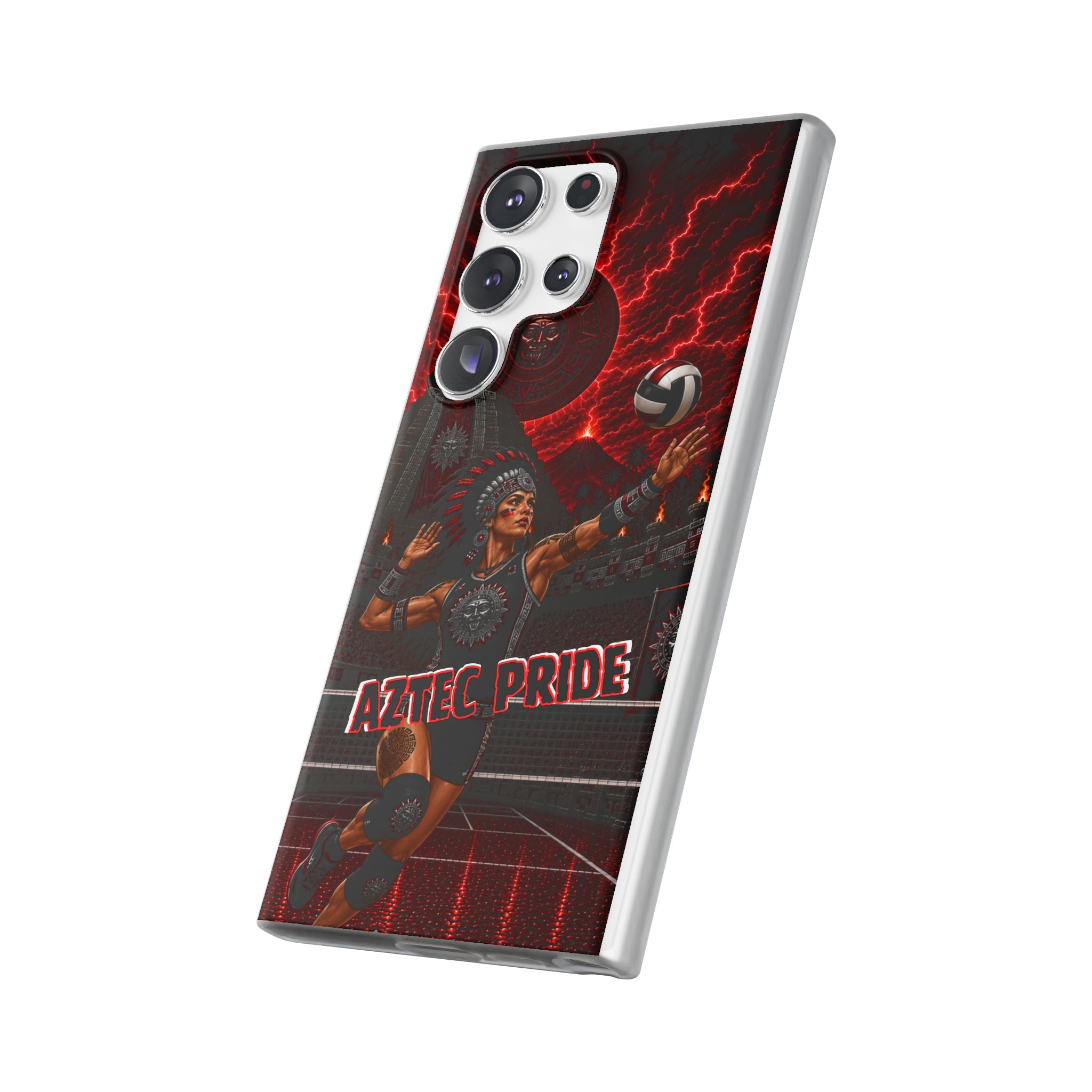 Aztec Volleyball Warrior – Flexi Phone Case (iPhone & Samsung • Clear TPU • Made & Shipped in the USA • 🚚 FREE USA Shipping • Personalized Option)