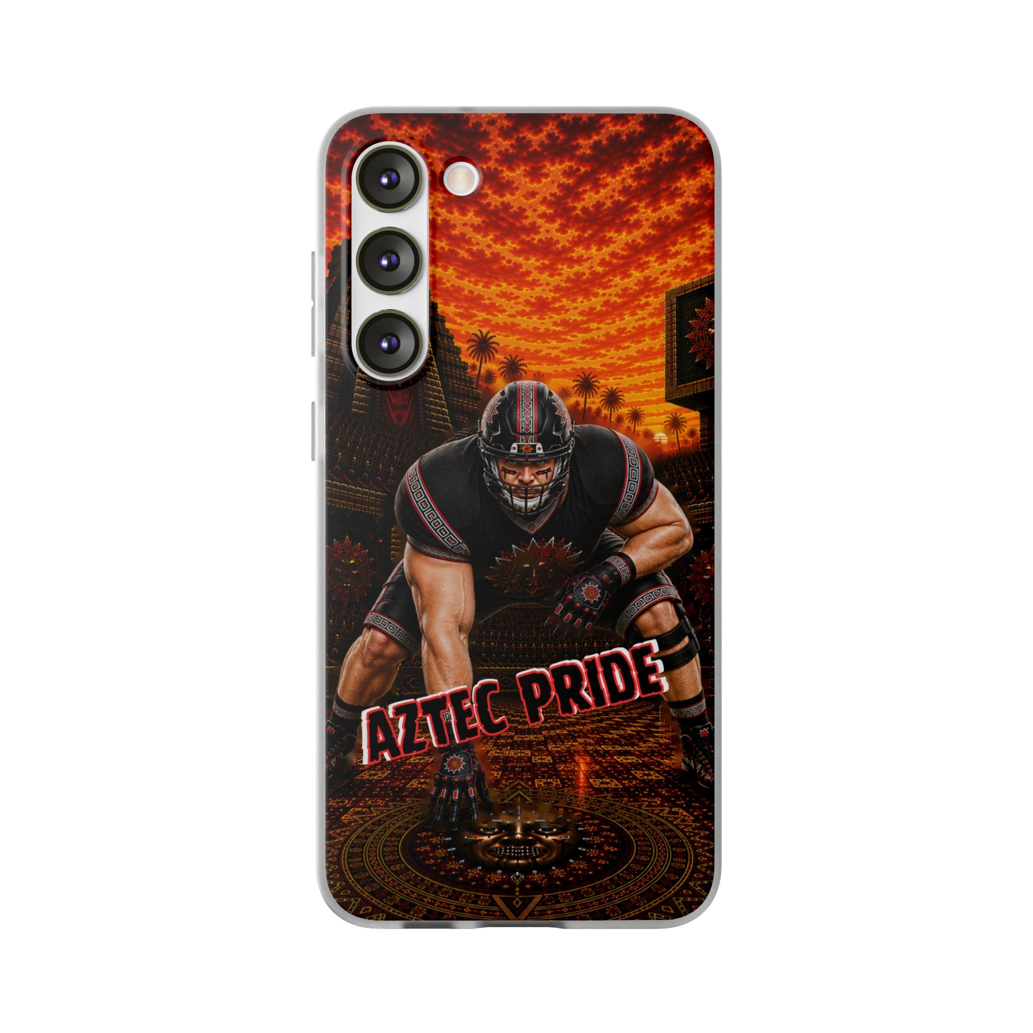 Aztec Football Warrior – Flexi Phone Case (iPhone & Samsung • Clear TPU • Made & Shipped in the USA • 🚚 FREE USA Shipping • Personalized Option)