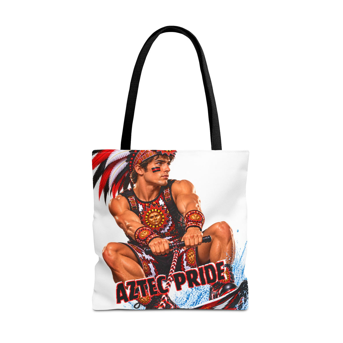 Aztec Waterski Wakeboard Warrior Tote Bag | Aztec-Inspired AI Art • Made & Shipped in the USA • 🚚 FREE USA Shipping • FREE Personalization