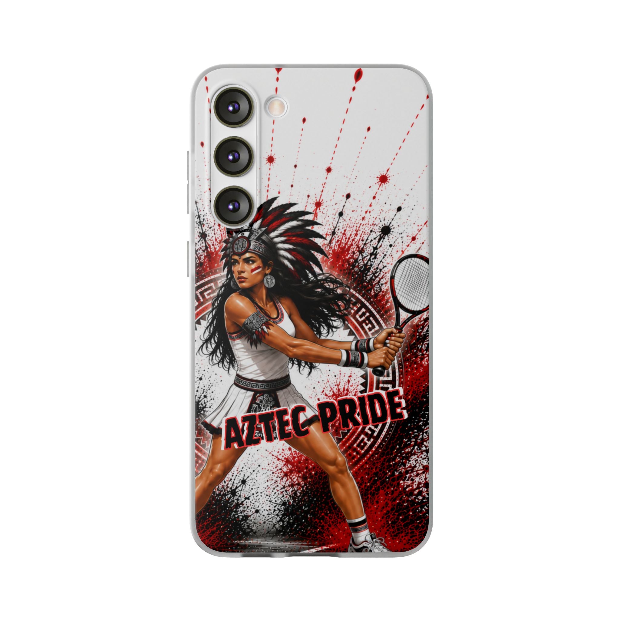 Aztec Tennis Female Warrior – Flexi Phone Case (iPhone & Samsung • Clear TPU • Made & Shipped in the USA • 🚚 FREE USA Shipping • Personalized Option)
