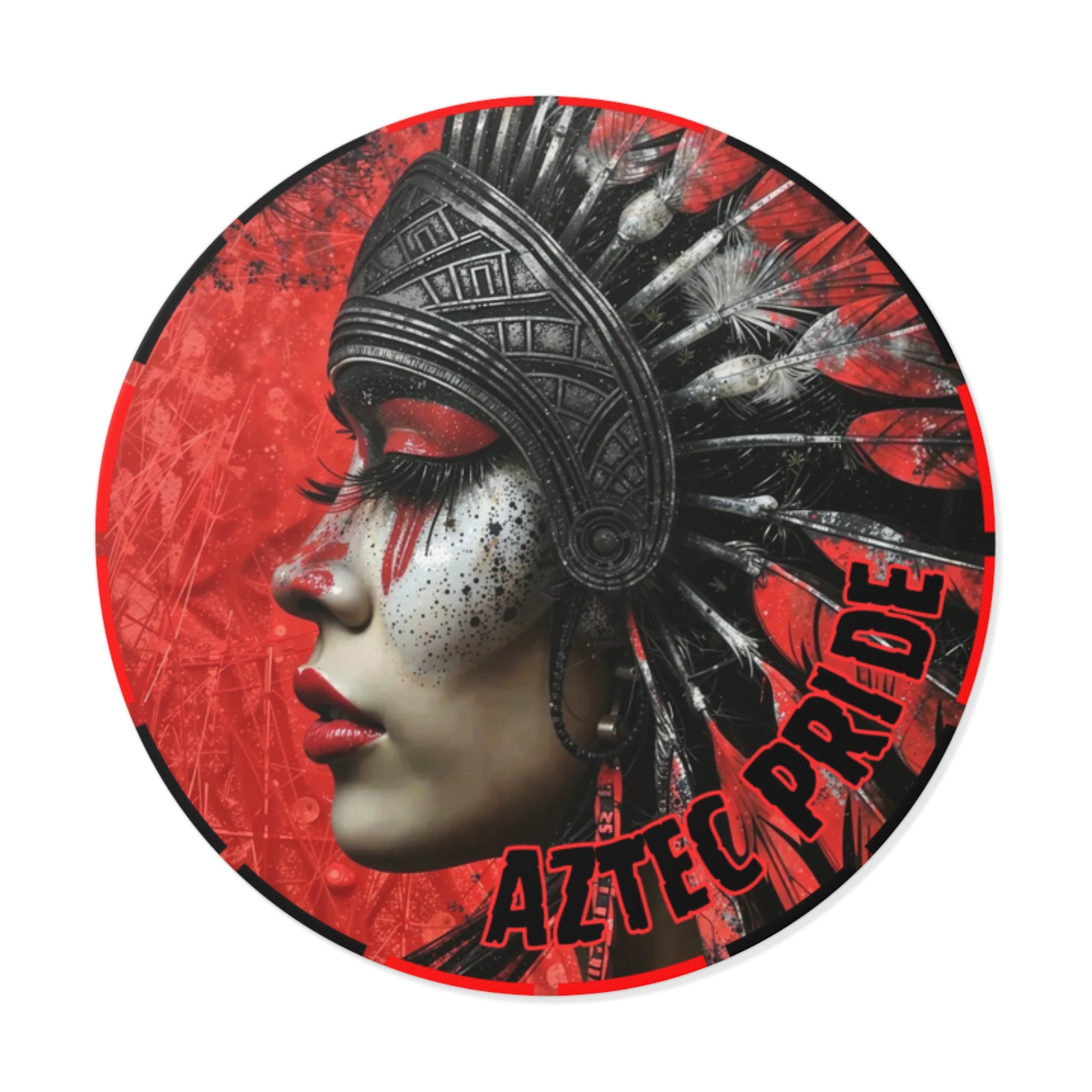 Aztec Fearless Goddess Round Vinyl Sticker – Waterproof Matte Decal (2”–6”)