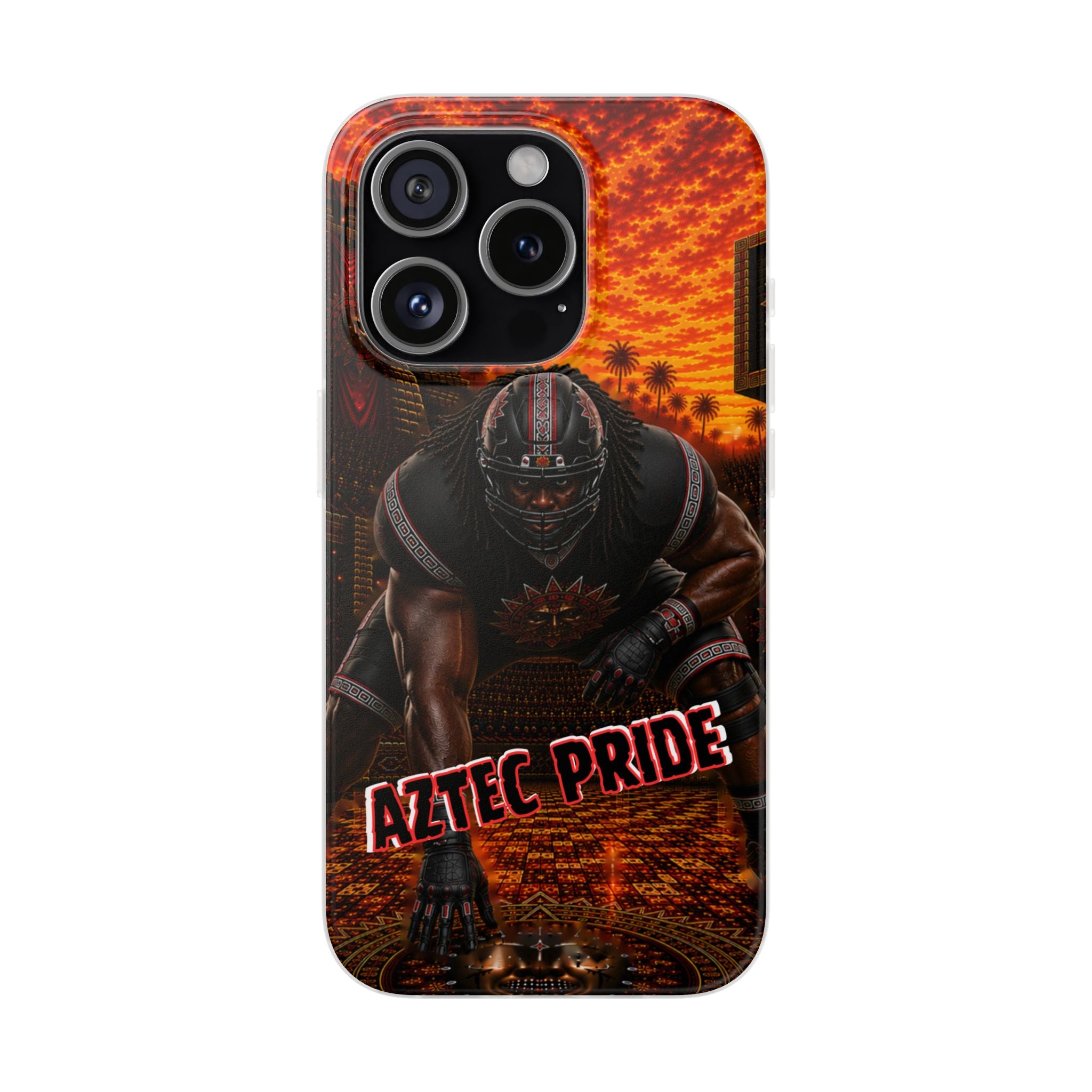 Aztec Football Warrior – Flexi Phone Case (iPhone & Samsung • Clear TPU • Made & Shipped in the USA • 🚚 FREE USA Shipping • Personalized Option)