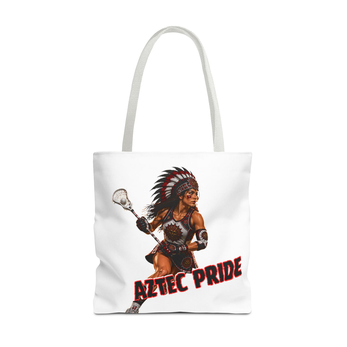 Aztec Lacrosse Female Warrior Tote Bag | Aztec-Inspired AI Art • Made & Shipped in the USA • 🚚 FREE USA Shipping • FREE Personalization