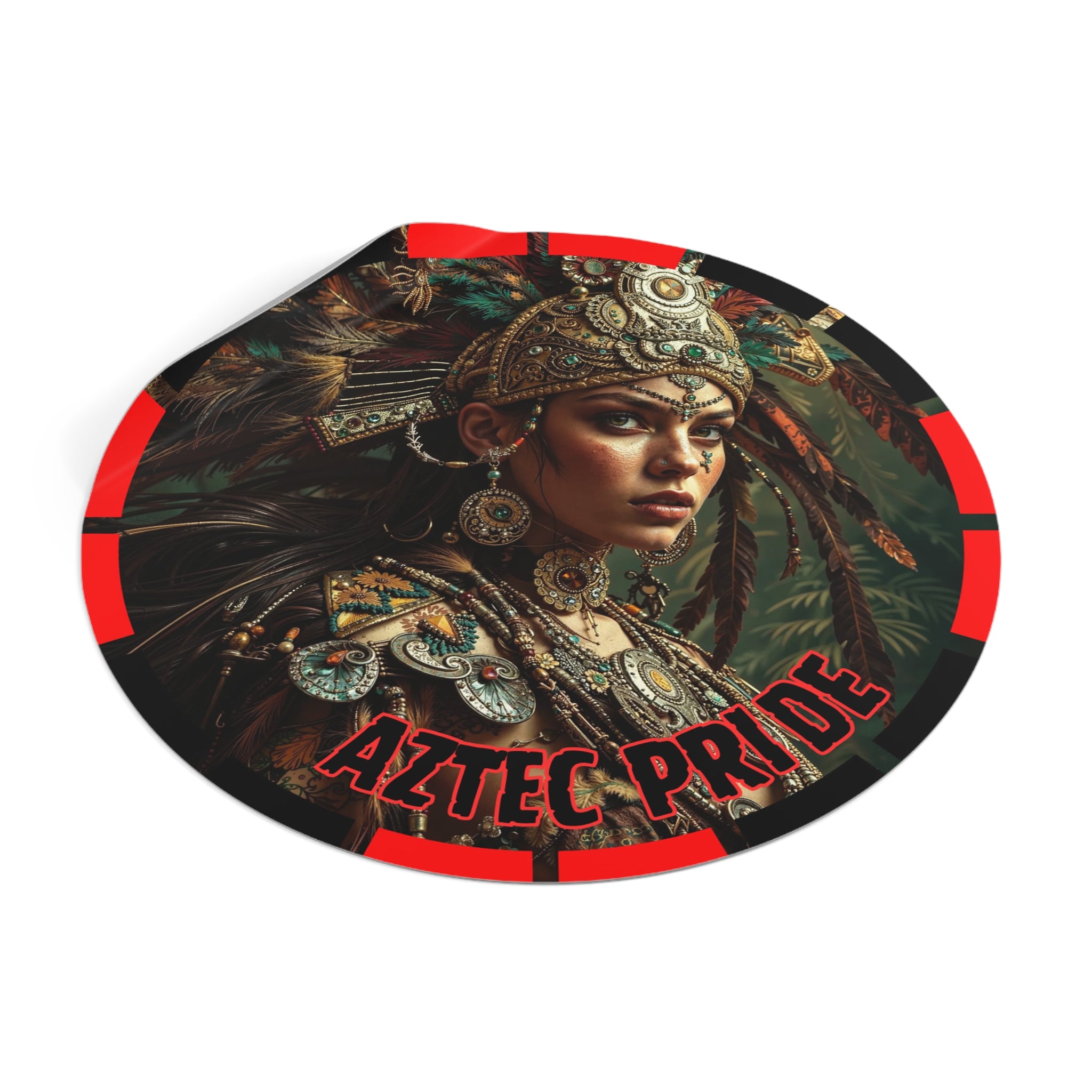 Aztec Warrior Goddess Round Vinyl Sticker – Waterproof Matte Decal (2”–6”)