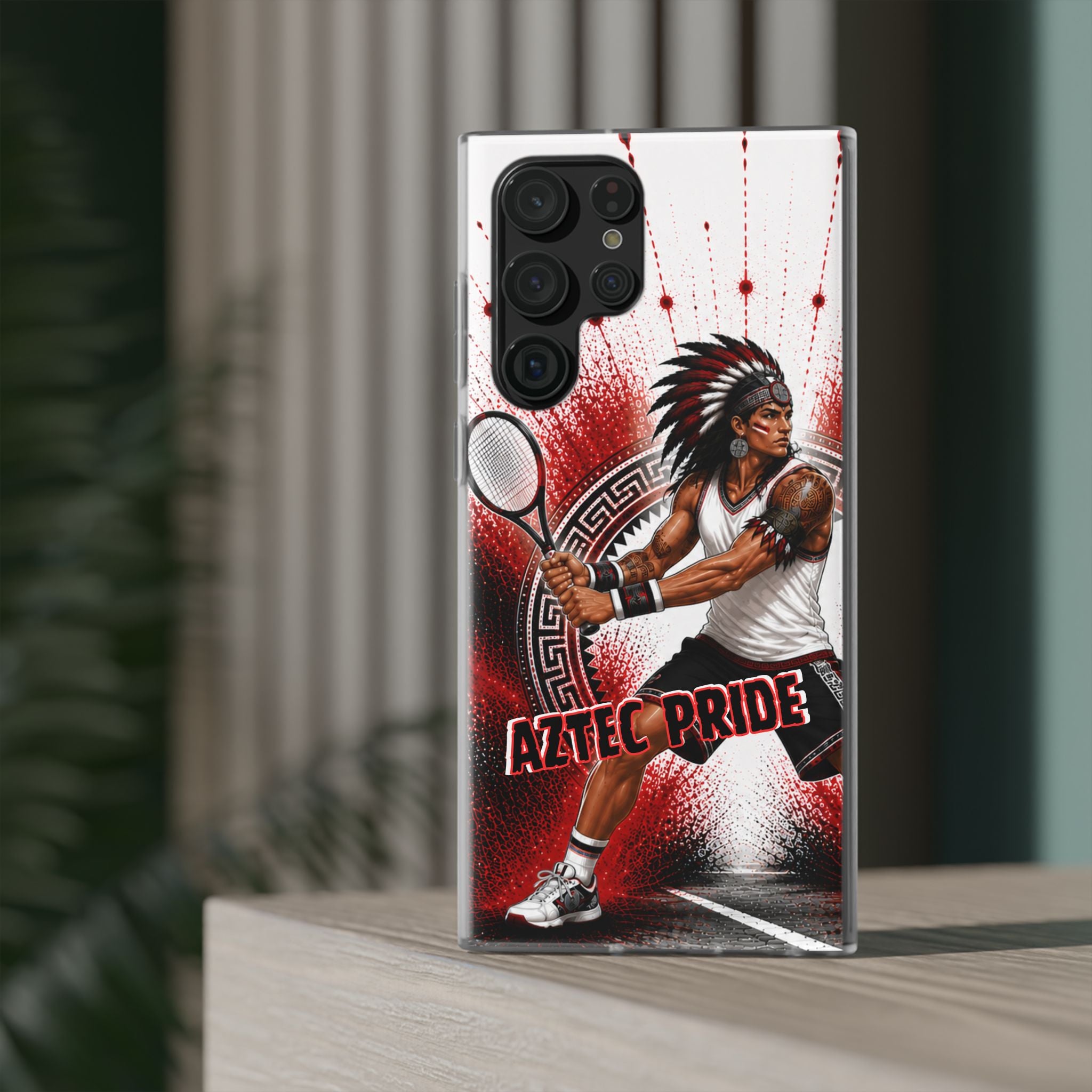 Aztec Tennis Male Warrior – Flexi Phone Case (iPhone & Samsung • Clear TPU • Made & Shipped in the USA • 🚚 FREE USA Shipping • Personalized Option)
