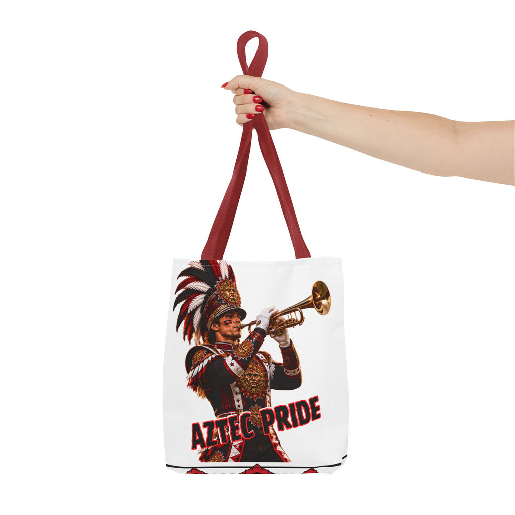 Aztec Trumpet Warrior Tote Bag | Aztec-Inspired AI Art • Made & Shipped in the USA • 🚚 FREE USA Shipping • FREE Personalization