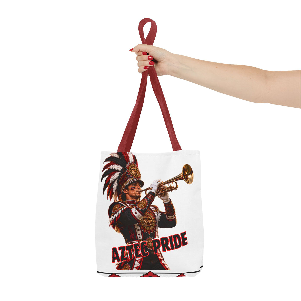 Aztec Trumpet Warrior Tote Bag | Aztec-Inspired AI Art • Made & Shipped in the USA • 🚚 FREE USA Shipping • FREE Personalization