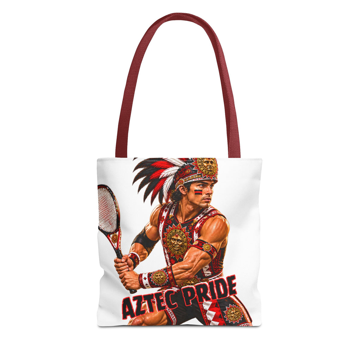 Aztec Tennis Male Warrior Tote Bag | Aztec-Inspired AI Art • Made & Shipped in the USA • 🚚 FREE USA Shipping • FREE Personalization