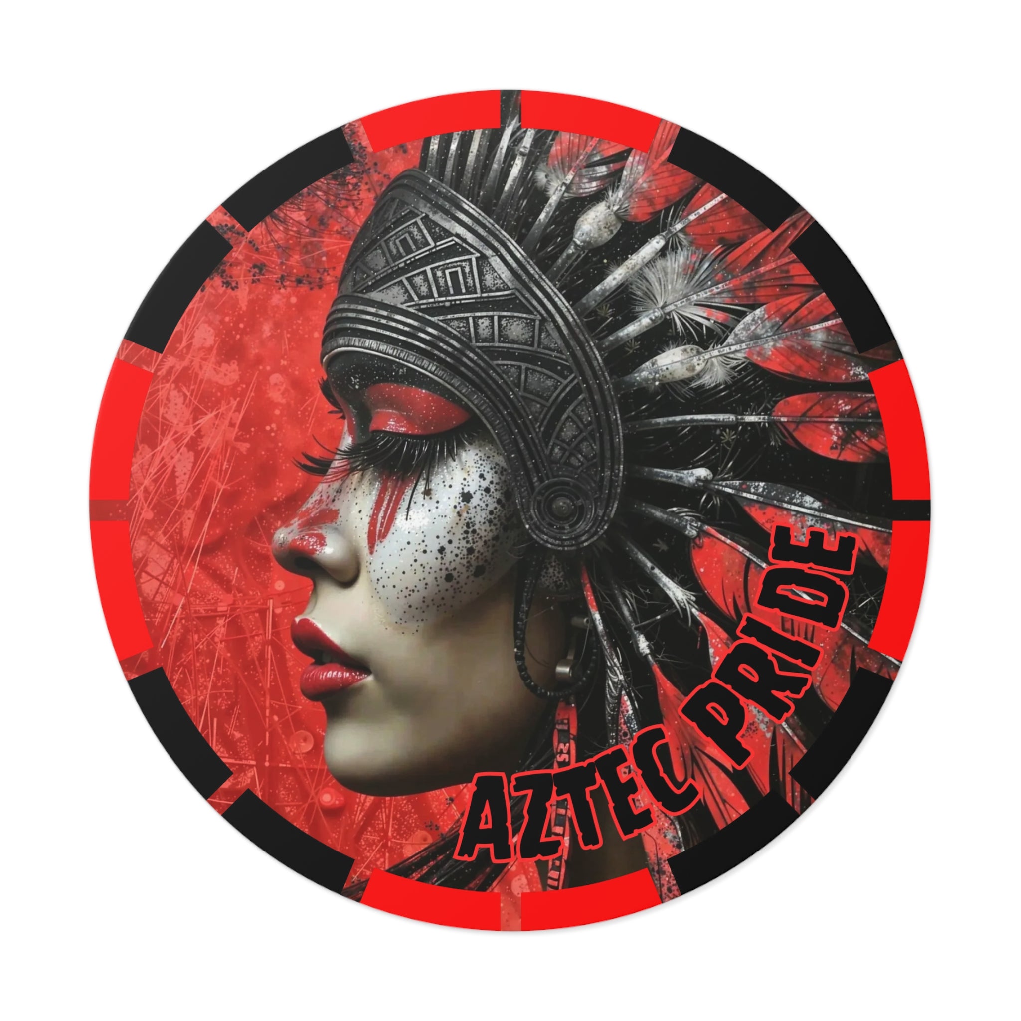 Aztec Fearless Goddess Round Vinyl Sticker – Waterproof Matte Decal (2”–6”)