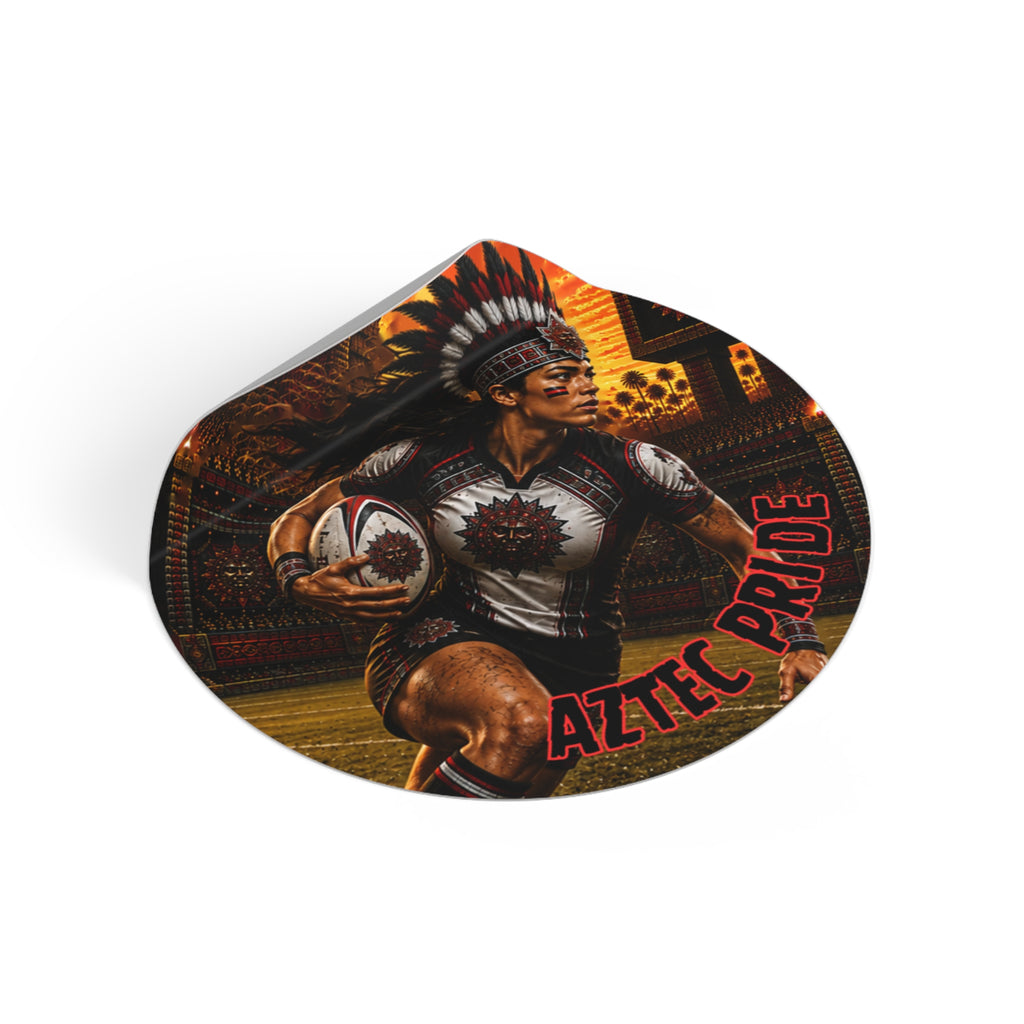 Aztec Rugby Female Warrior Round Vinyl Sticker 2”–6” | Made & Shipped in the USA • 🚚 FREE USA Shipping • Personalized Option