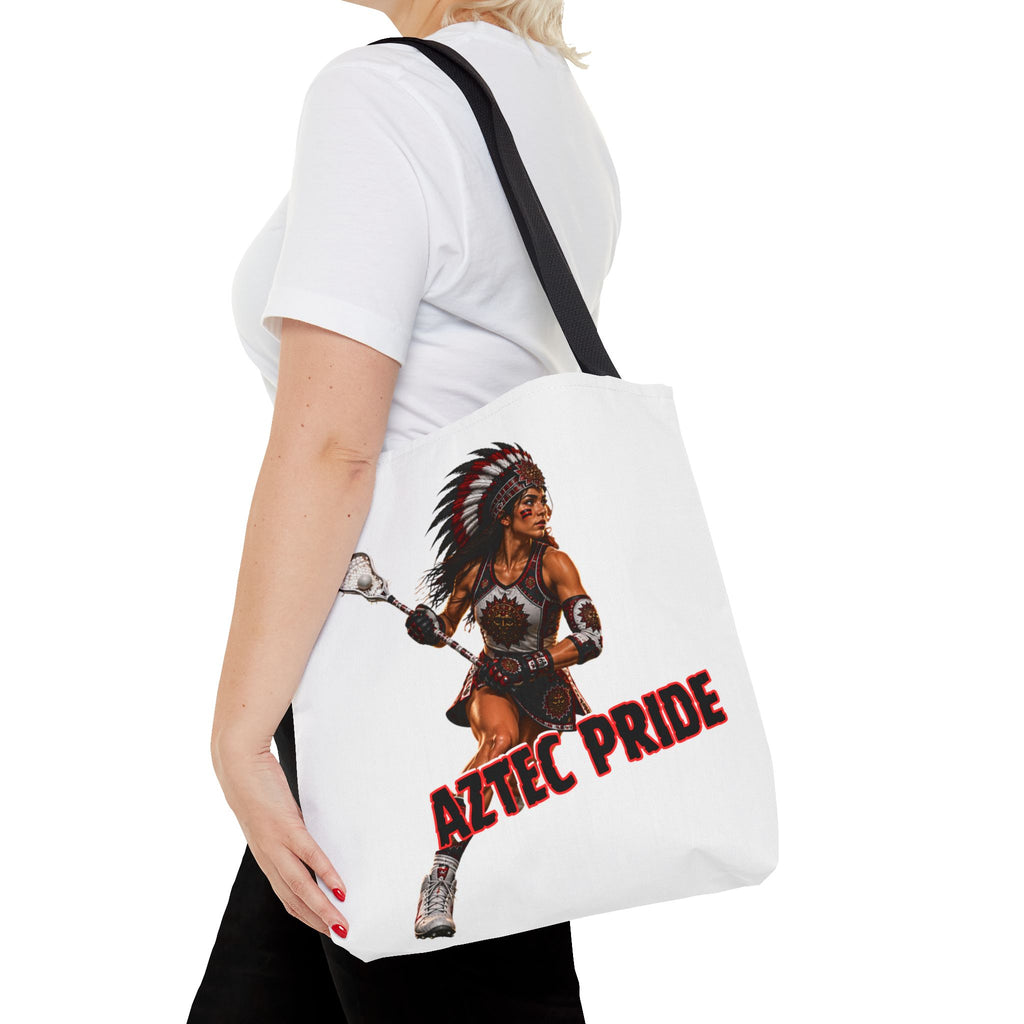 Aztec Lacrosse Female Warrior Tote Bag | Aztec-Inspired AI Art • Made & Shipped in the USA • 🚚 FREE USA Shipping • FREE Personalization