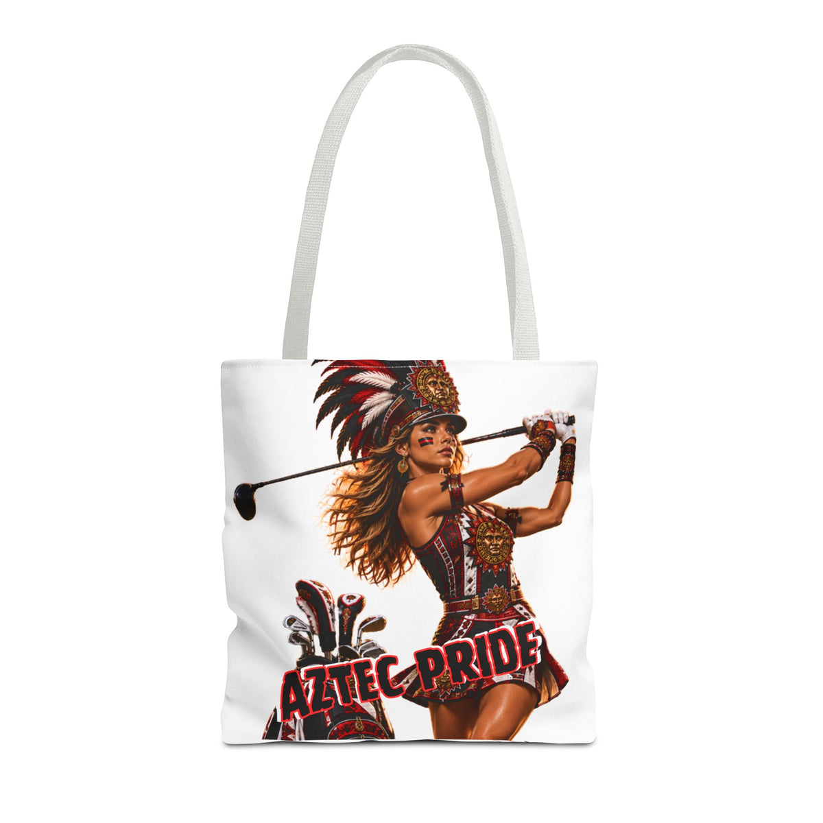 Aztec Golf Female Warrior Tote Bag | Aztec-Inspired AI Art • Made & Shipped in the USA • 🚚 FREE USA Shipping • FREE Personalization