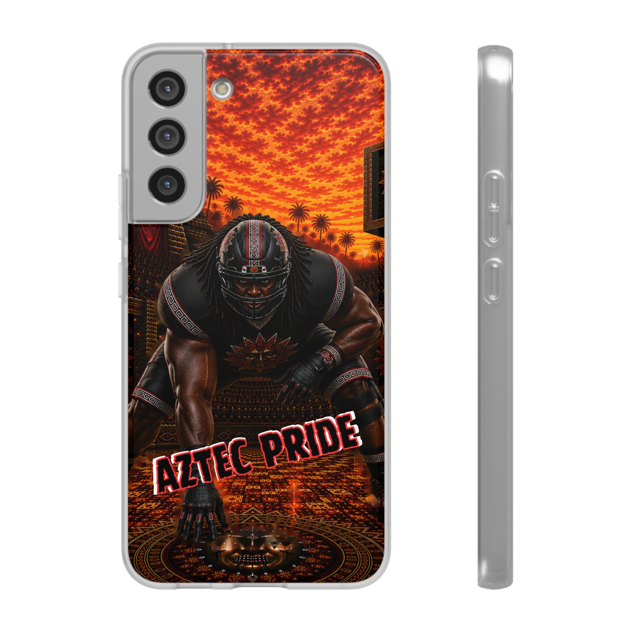 Aztec Football Warrior – Flexi Phone Case (iPhone & Samsung • Clear TPU • Made & Shipped in the USA • 🚚 FREE USA Shipping • Personalized Option)
