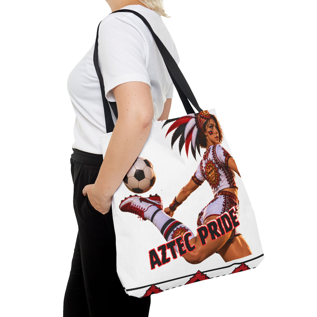 Aztec Soccer Female Warrior Tote Bag | Aztec-Inspired AI Art • Made & Shipped in the USA • 🚚 FREE USA Shipping • FREE Personalization