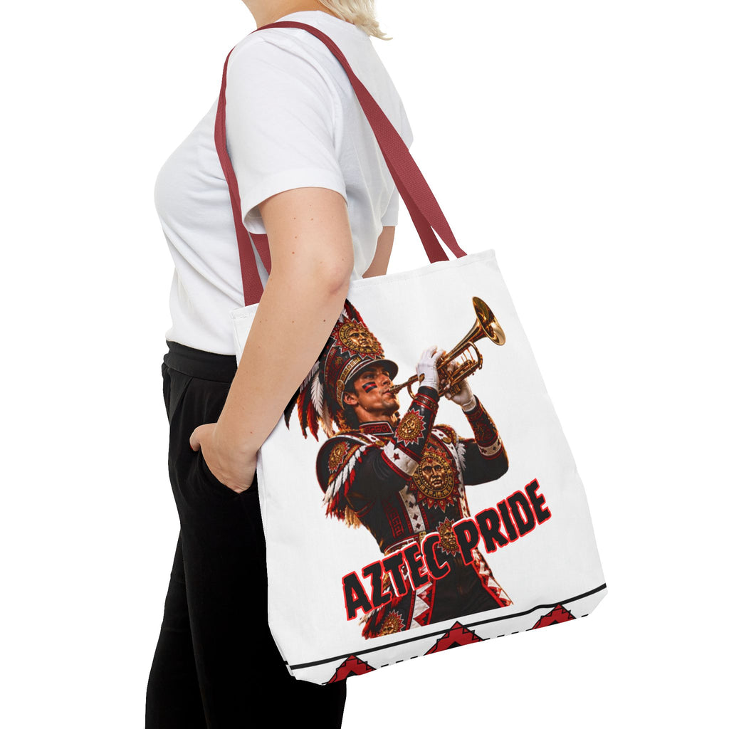 Aztec Trumpet Warrior Tote Bag | Aztec-Inspired AI Art • Made & Shipped in the USA • 🚚 FREE USA Shipping • FREE Personalization