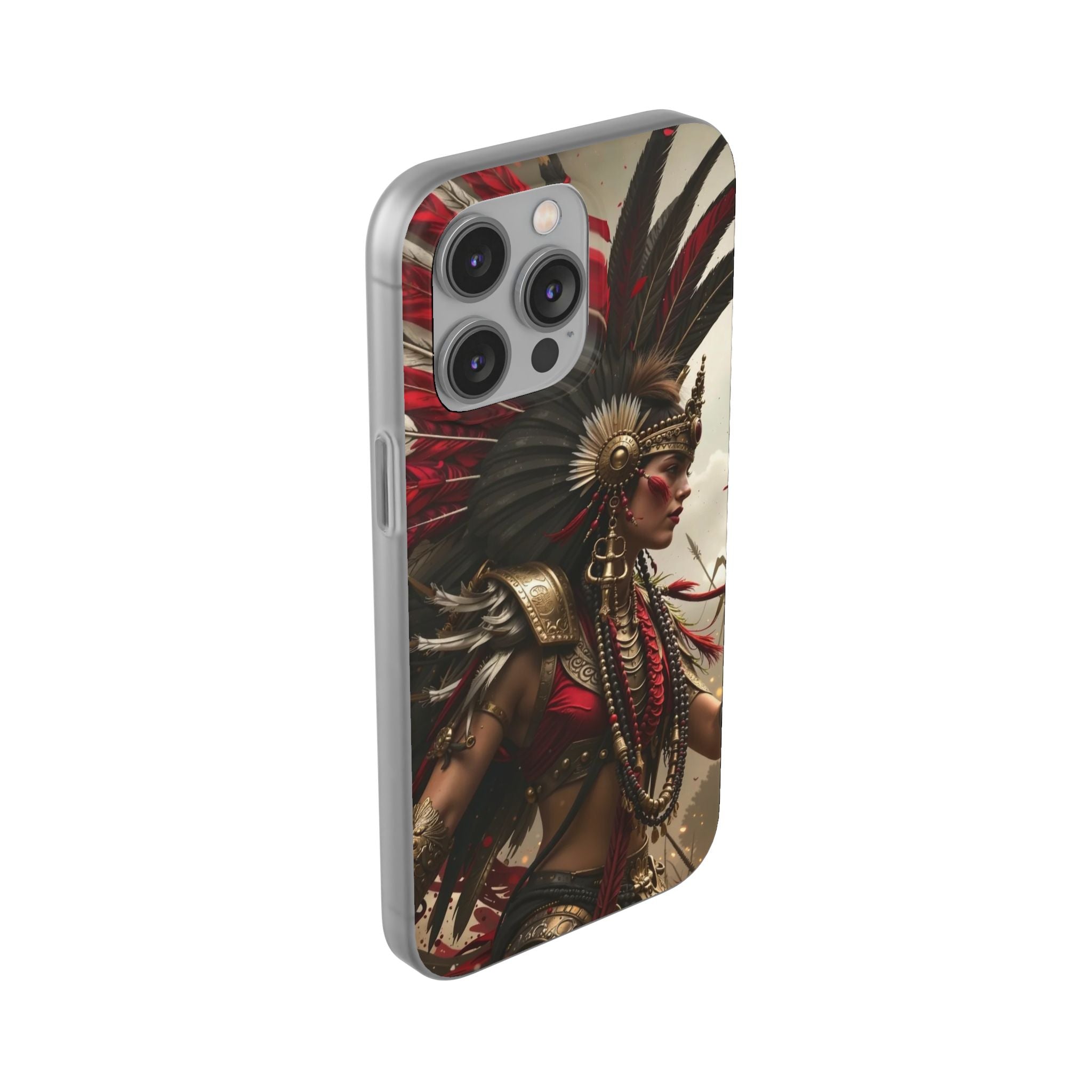 Aztec Warrior Queen – Flexi Phone Case (iPhone & Samsung • Clear TPU • Made in USA • Personalized Option)