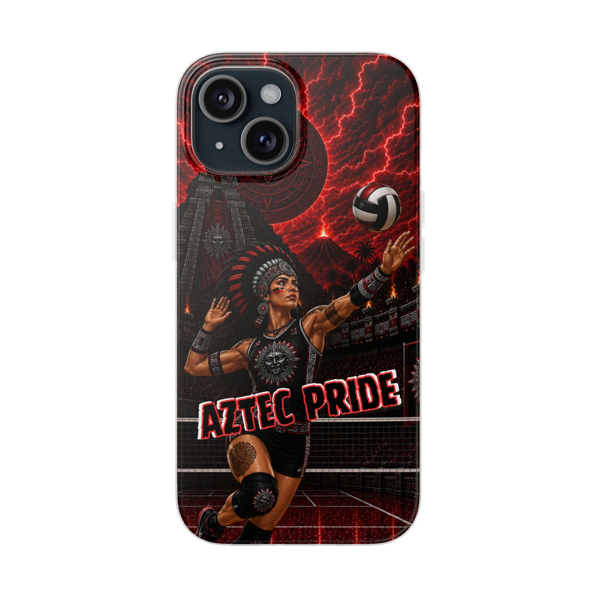 Aztec Volleyball Warrior – Flexi Phone Case (iPhone & Samsung • Clear TPU • Made & Shipped in the USA • 🚚 FREE USA Shipping • Personalized Option)