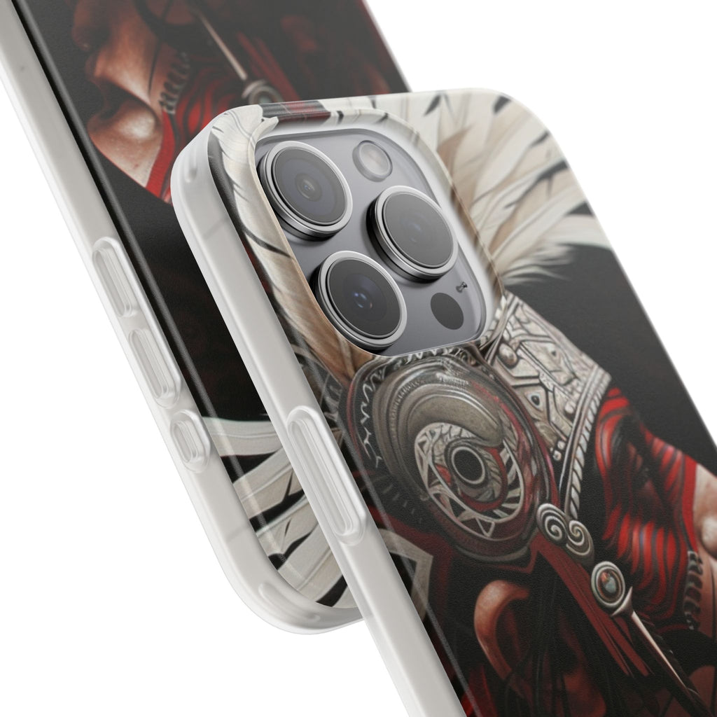 Aztec Warrior King – Flexi Phone Case (iPhone & Samsung • Clear TPU • Made in USA • Personalized Option)