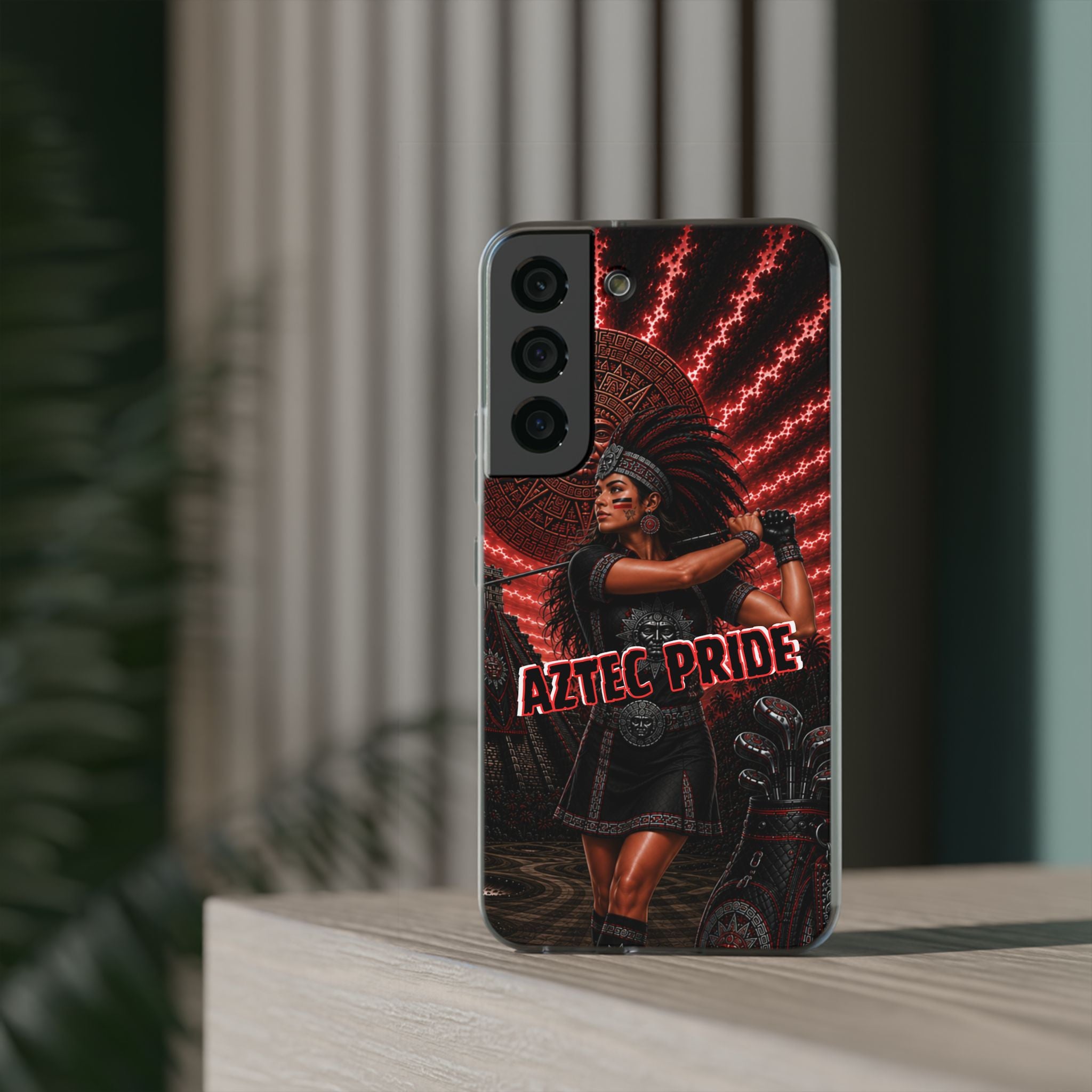 Aztec Golf Female Warrior – Flexi Phone Case (iPhone & Samsung • Clear TPU • Made & Shipped in the USA • 🚚 FREE USA Shipping • Personalized Option)