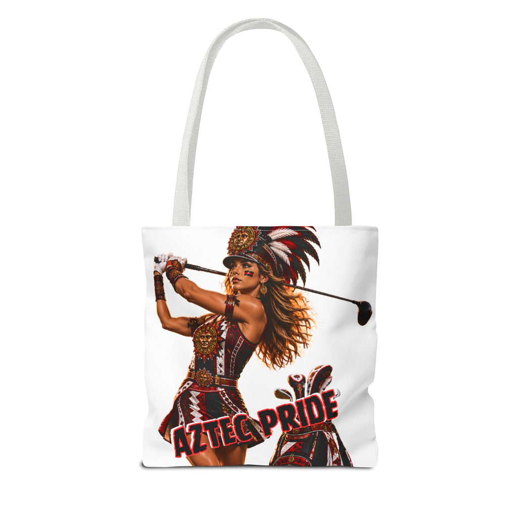 Aztec Golf Female Warrior Tote Bag | Aztec-Inspired AI Art • Made & Shipped in the USA • 🚚 FREE USA Shipping • FREE Personalization