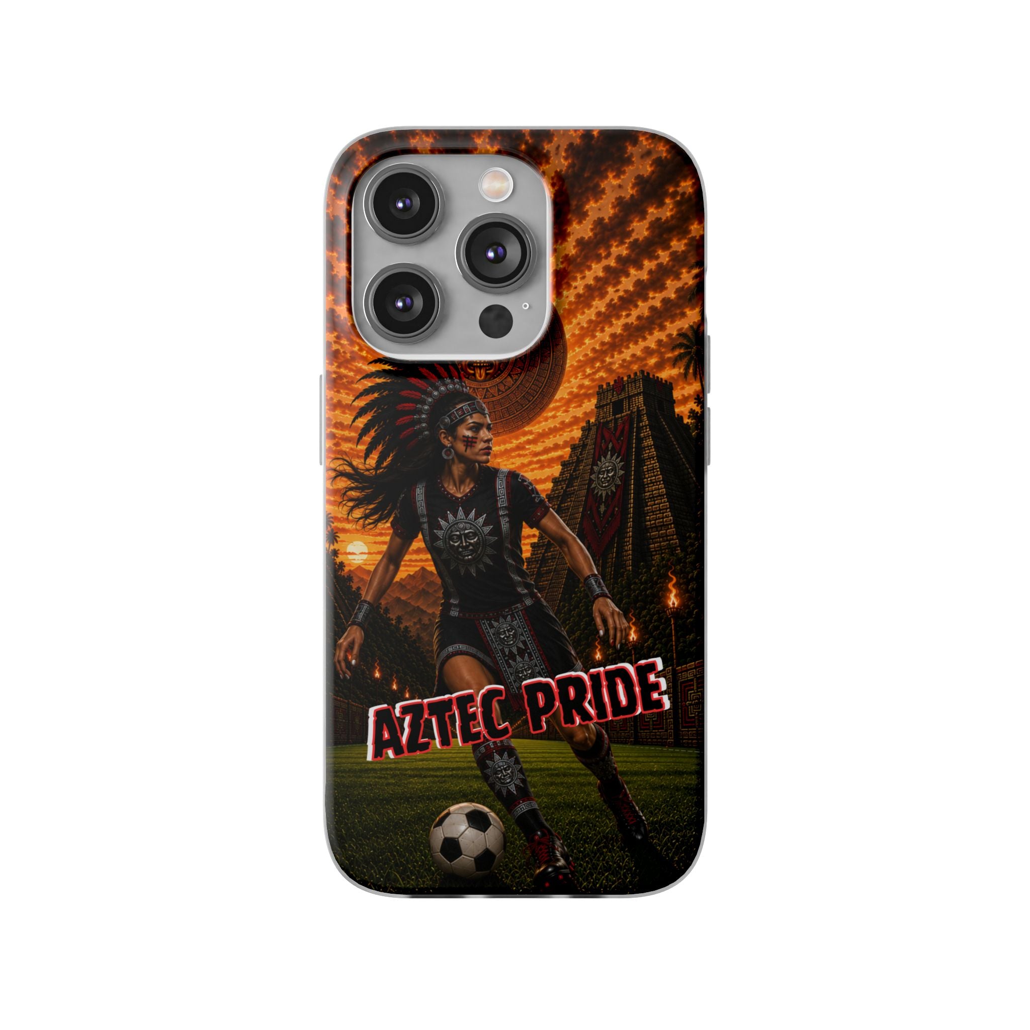 Aztec Soccer Female Warrior – Flexi Phone Case (iPhone & Samsung • Clear TPU • Made & Shipped in the USA • 🚚 FREE USA Shipping • Personalized Option)