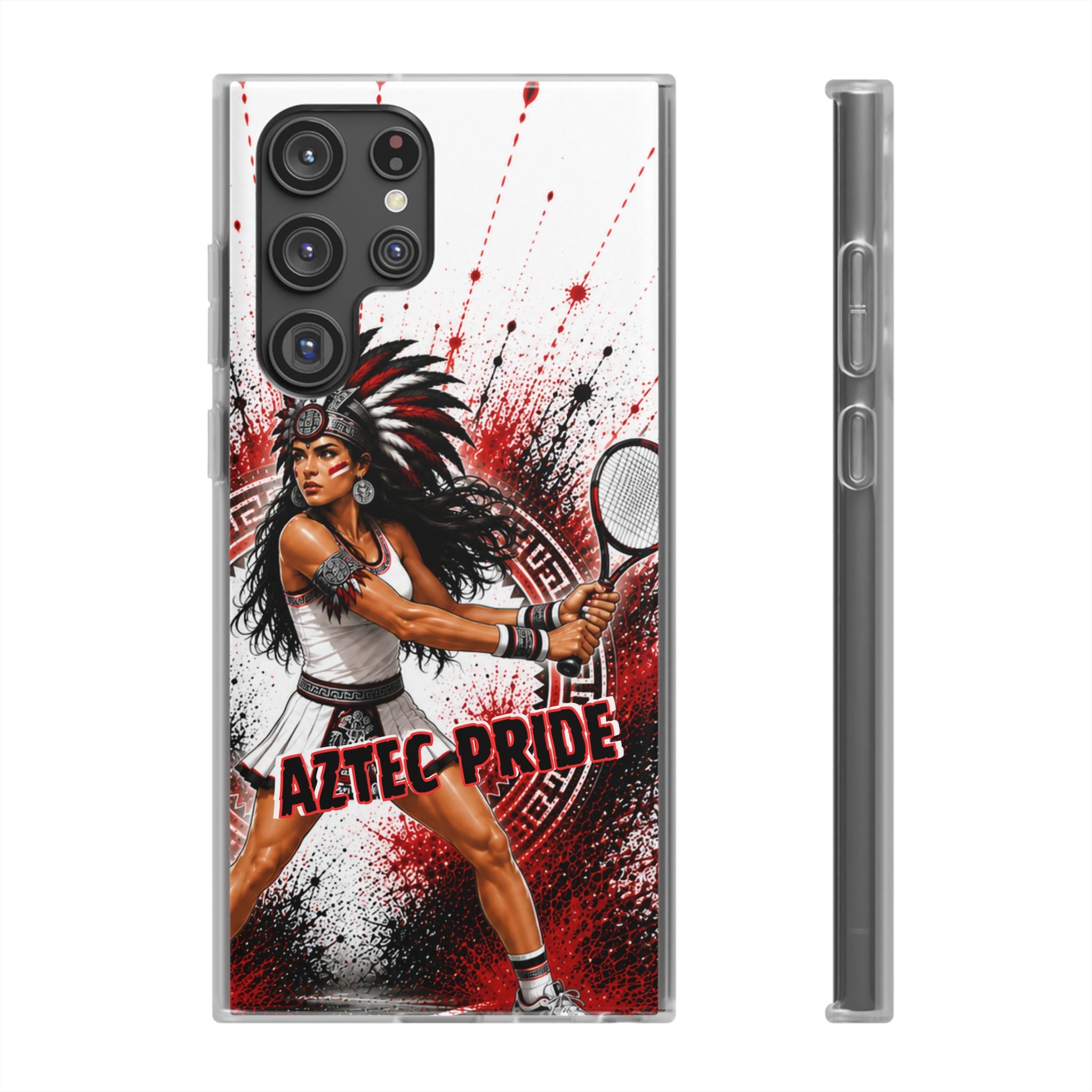 Aztec Tennis Female Warrior – Flexi Phone Case (iPhone & Samsung • Clear TPU • Made & Shipped in the USA • 🚚 FREE USA Shipping • Personalized Option)