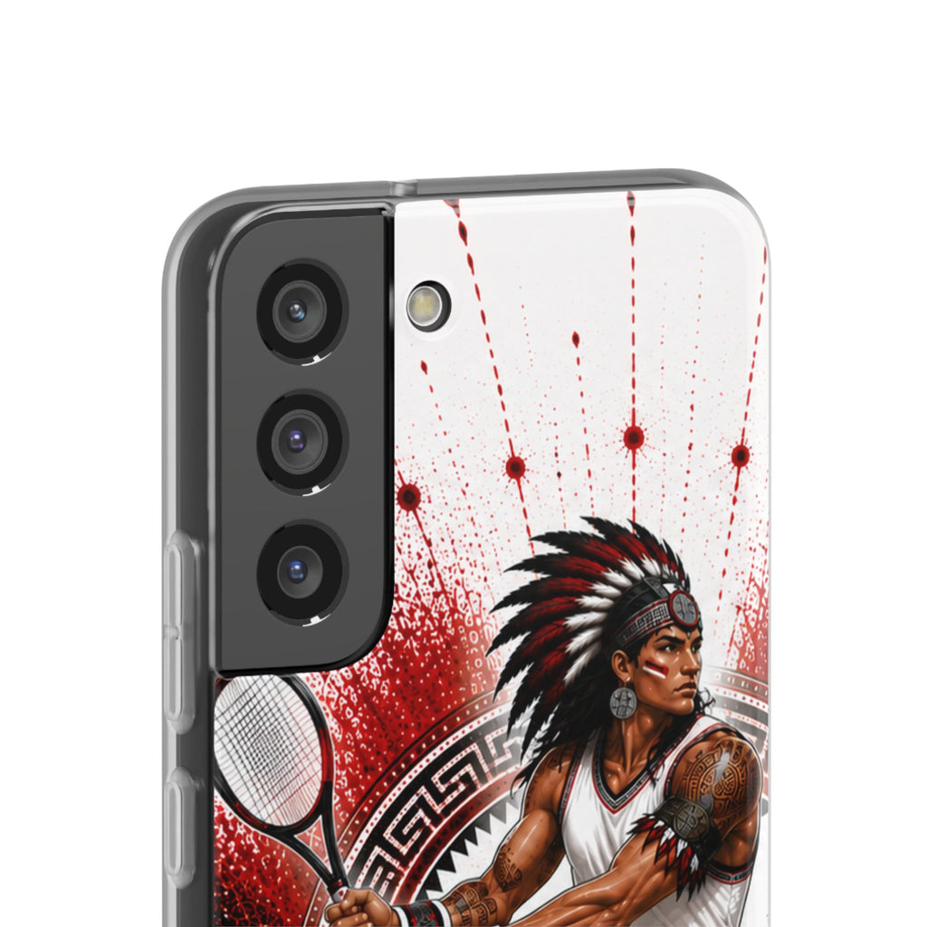 Aztec Tennis Male Warrior – Flexi Phone Case (iPhone & Samsung • Clear TPU • Made & Shipped in the USA • 🚚 FREE USA Shipping • Personalized Option)