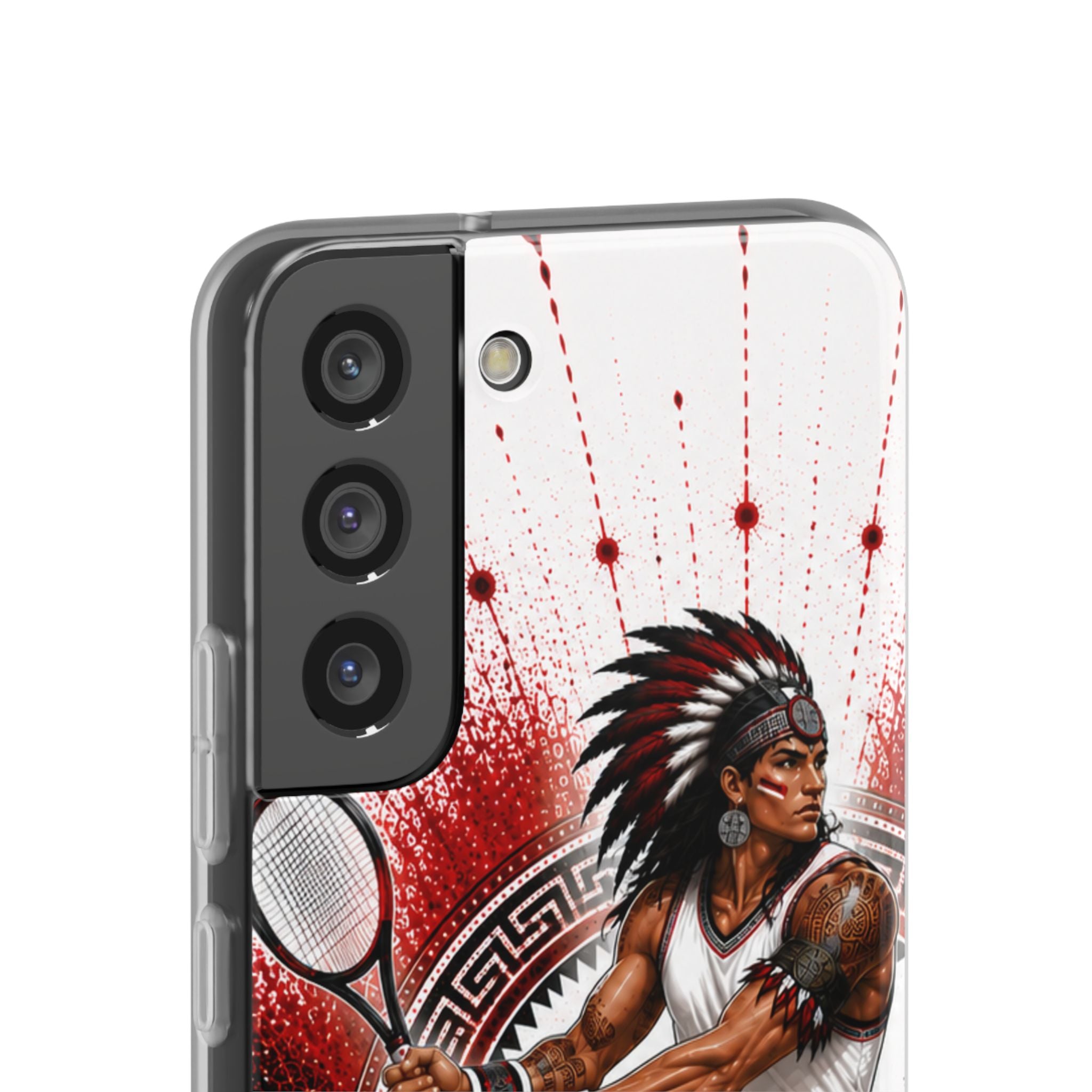 Aztec Tennis Male Warrior – Flexi Phone Case (iPhone & Samsung • Clear TPU • Made & Shipped in the USA • 🚚 FREE USA Shipping • Personalized Option)