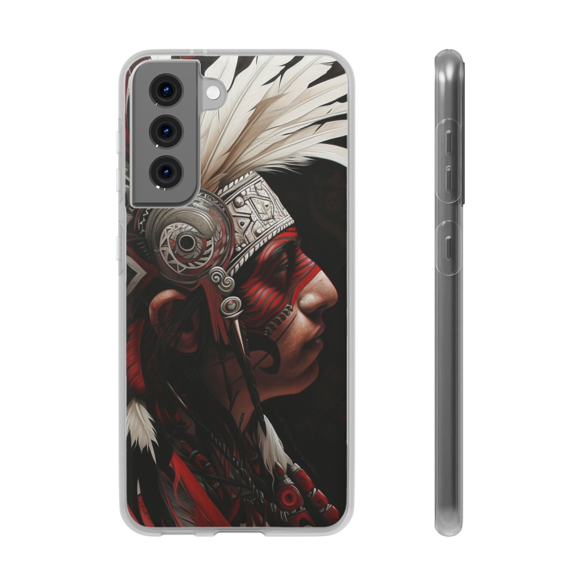 Aztec Warrior King – Flexi Phone Case (iPhone & Samsung • Clear TPU • Made in USA • Personalized Option)